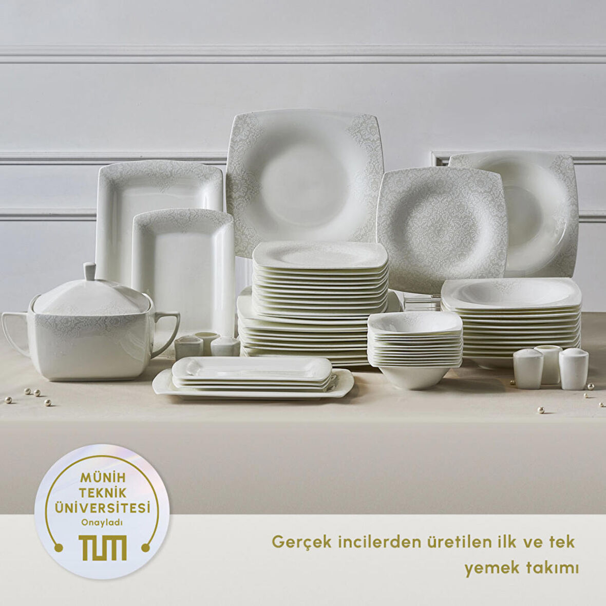 Karaca Fine Pearl Helen 62 Parça 12 Kişilik Yemek Takımı
