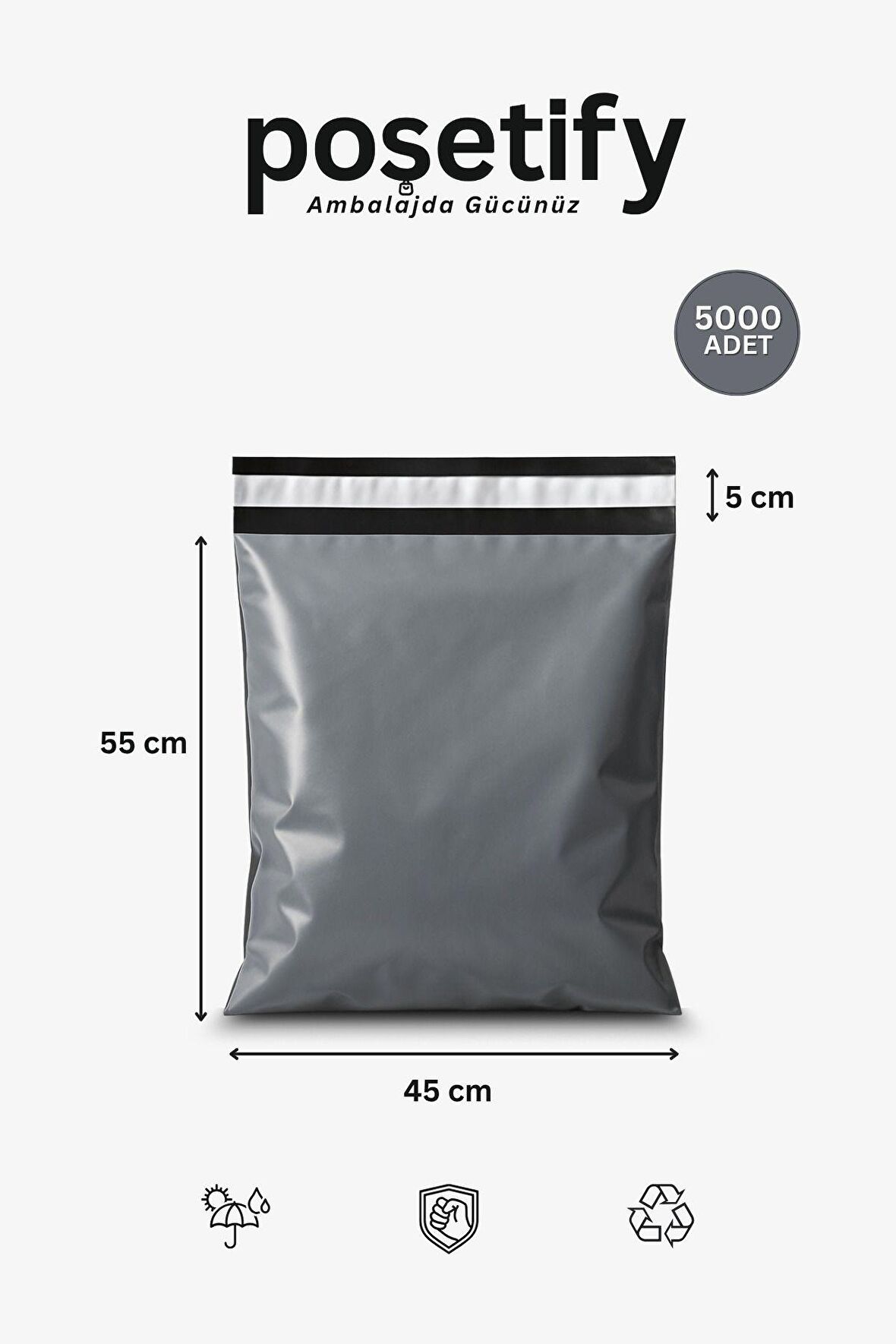 Gri Cepsiz Kargo Poşeti 45x55+5 cm | Yapışkan Bantlı Kargo Zarfı | 5000’li E-Ticaret Poşeti
