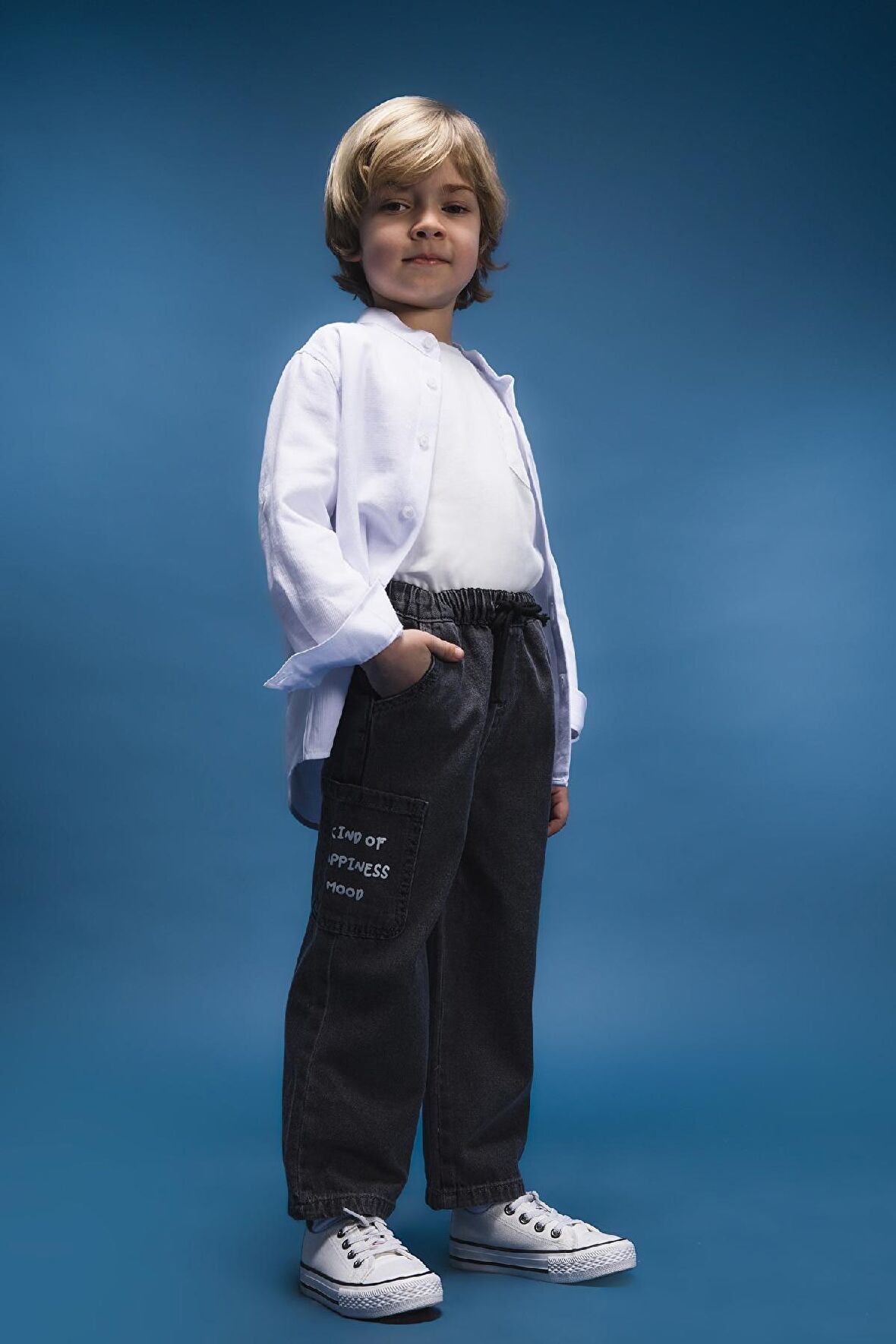 DeFacto Erkek Bebek Beli Lastikli Cepli Baskılı Jean Pantolon E0800A525SPNM36