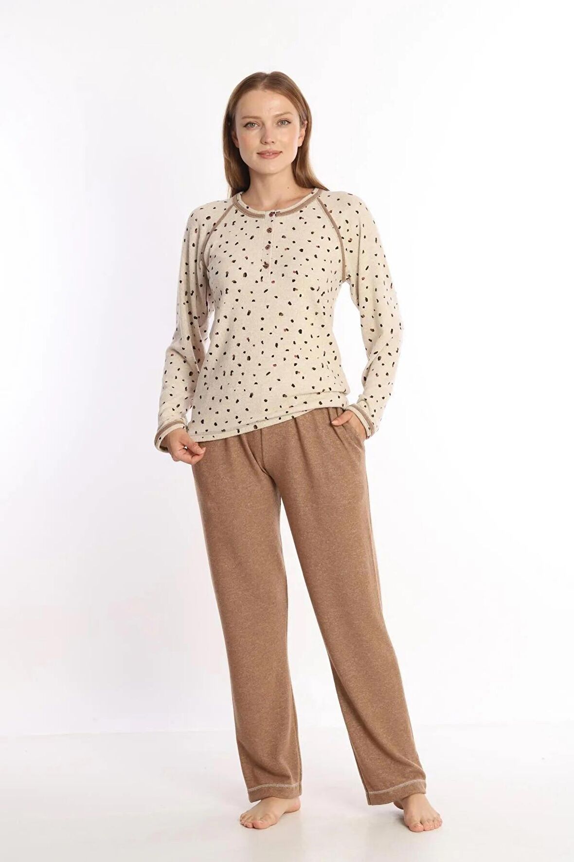 ETOİLE Pamuklu Soft Cepli Kadın Pijama Takımı Bej