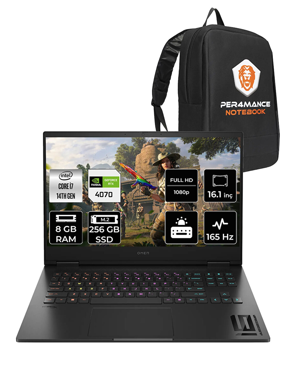 HP OMEN 16 i7 14700HX 8GB RAM 256GB SSD RTX4070/8GB 165Hz 16.1'' FHD FDOS Gaming Laptop & PER4 ÇANTA