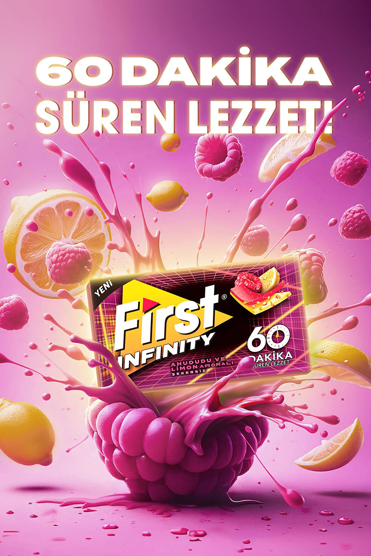 First Infinity 60 Dakika Ahududu & Limon Aromalı Şekersiz Sakız - 12 Adet