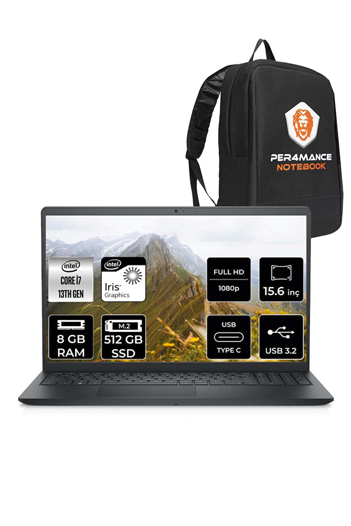 Dell Inspiron 3530 i7 1355U 8GB 512GB SSD 15.6'' FHD FDOS Dokunmatik Dizüstü Laptop & PER4 ÇANTA