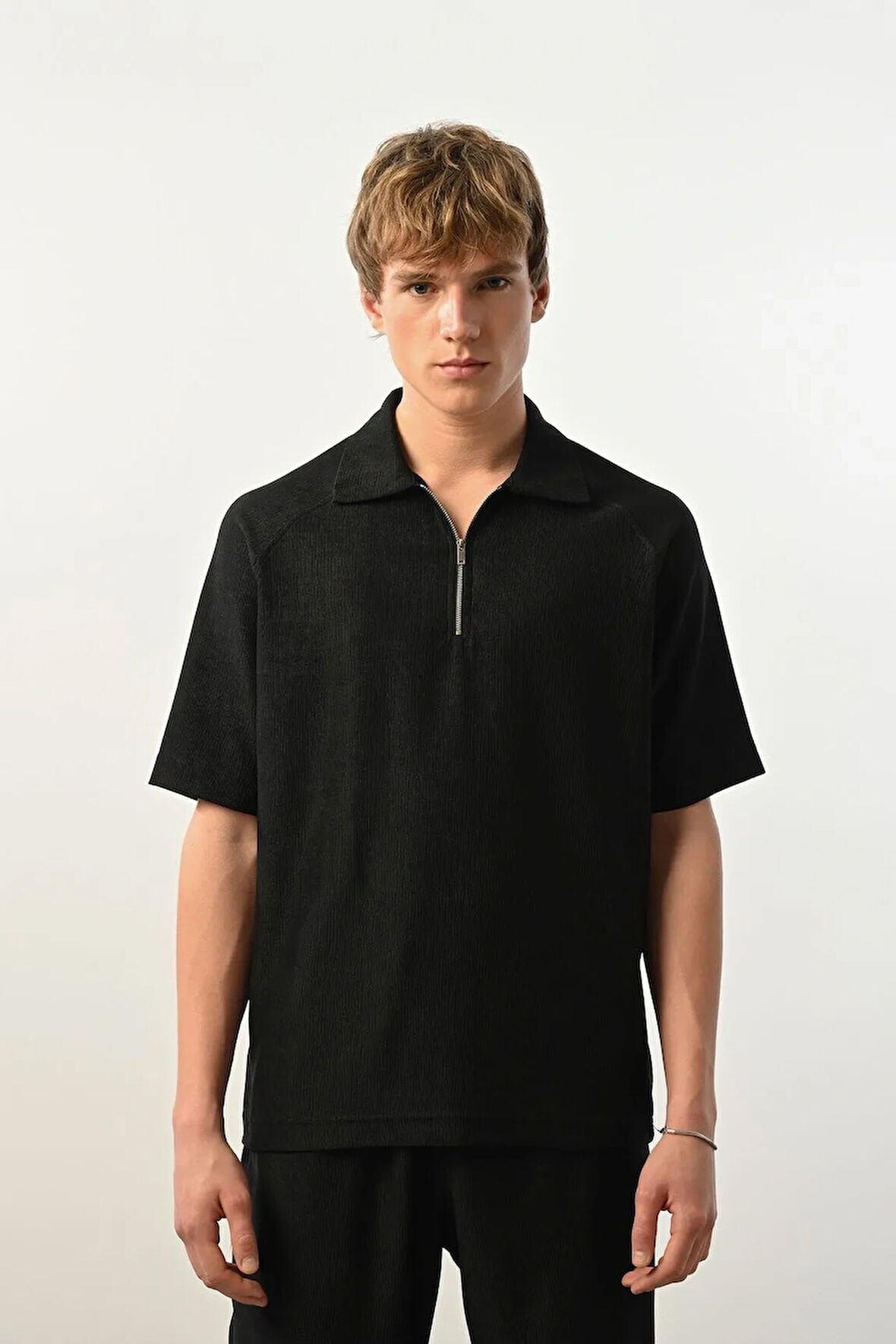 Fermuar Detaylı Polo Yaka Erkek T-Shirt