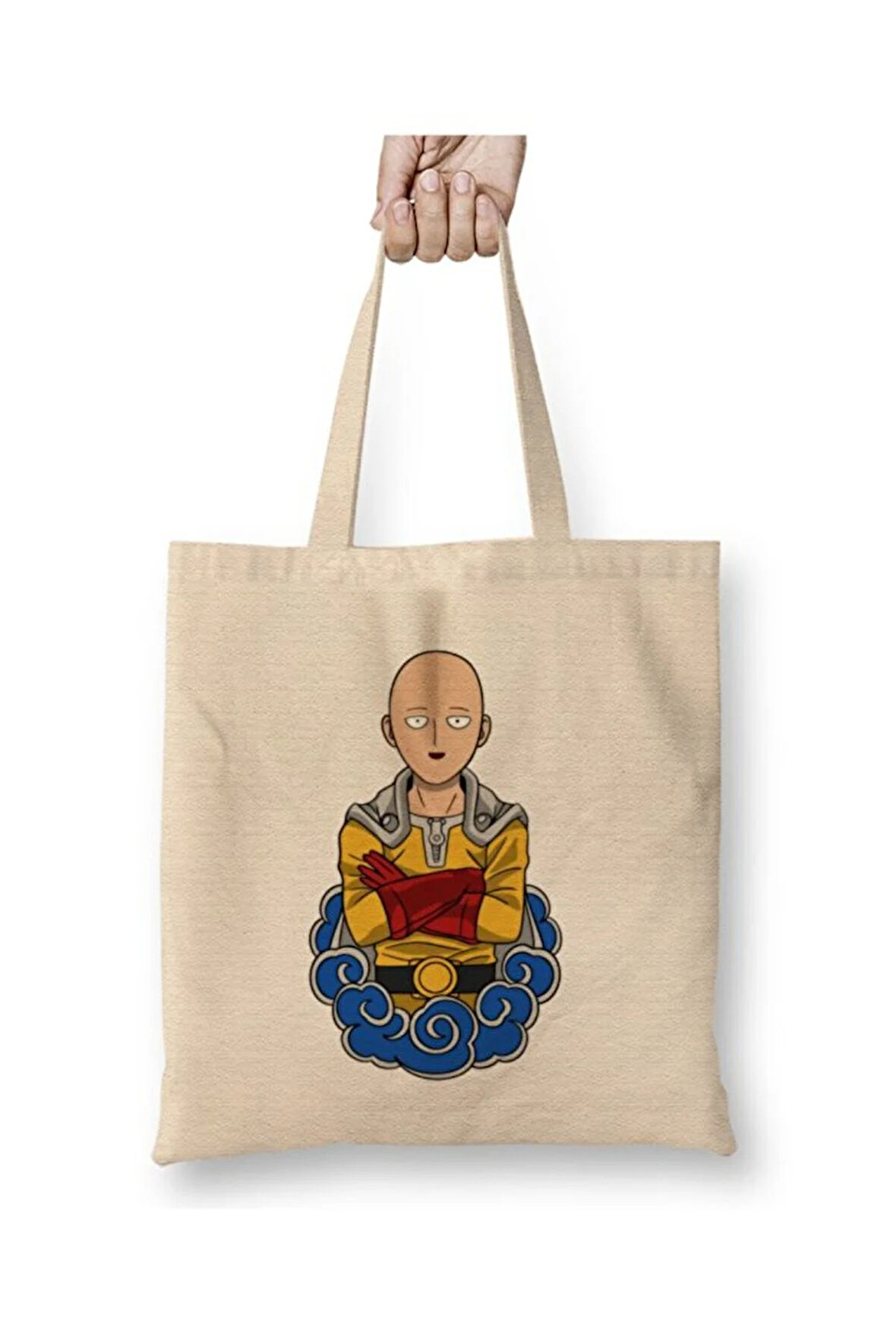 Saitama One Punch Man Bez Çanta Uzun Saplı Alışveriş Çantası Plaj Çantası