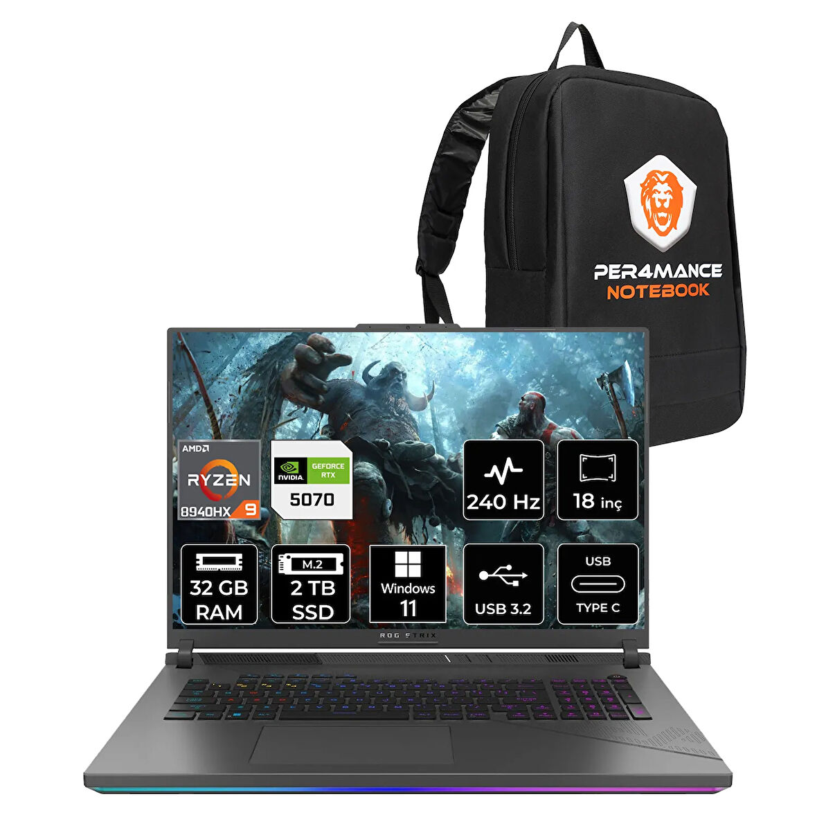 ASUS Rog Strix G18 R9 8940HX 32GB 2TB SSD RTX5070/8GB 240Hz 18" WQXGA W11H Gaming Laptop G814PP
