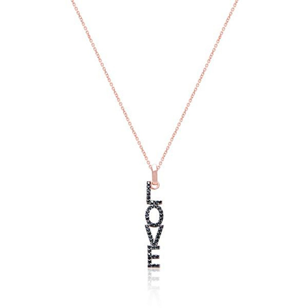 Zirkon Taşlı Pırlanta Montür Love Yazılı Rose Kaplama Gümüş Kolye