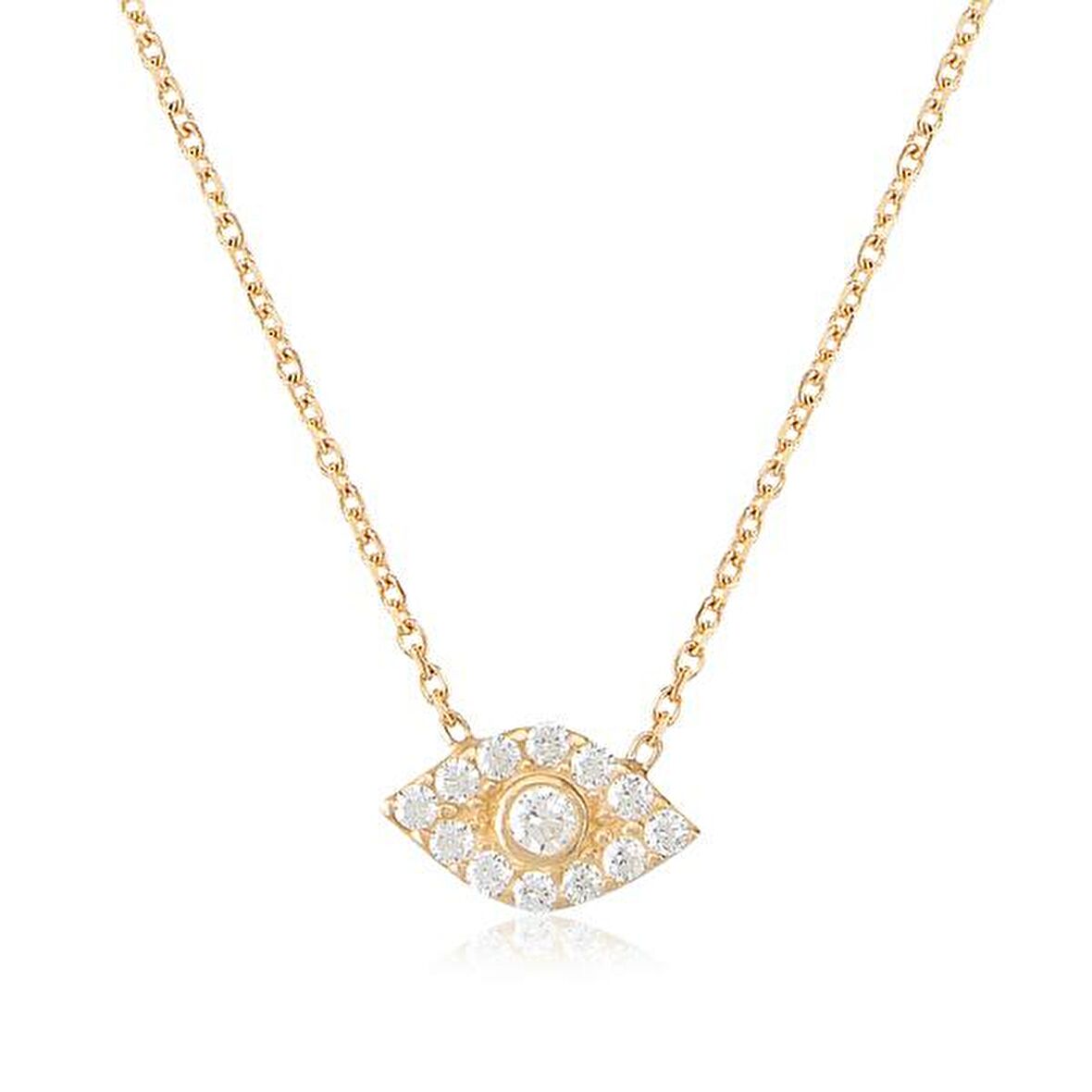 Zirkon Taşlı Pırlanta Montür Göz Desenli Altın Kaplama Gümüş Kolye