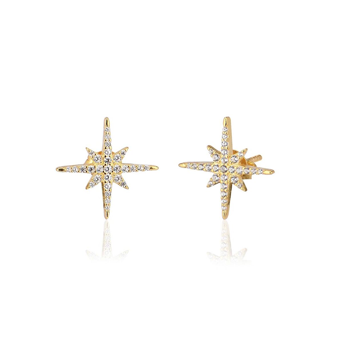 Zirkon Taşlı Pırlanta Montür Kutup Yıldızı Gümüş Küpe