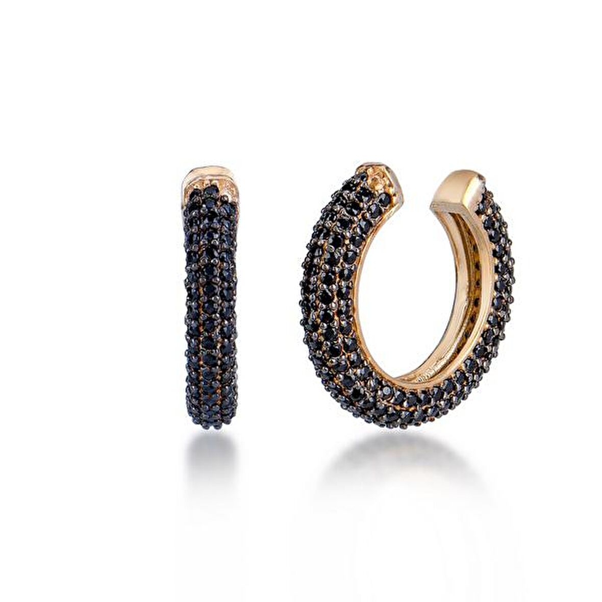 Siyah Taşlı Yuvarlak Kıkırdak Gümüş Küpe