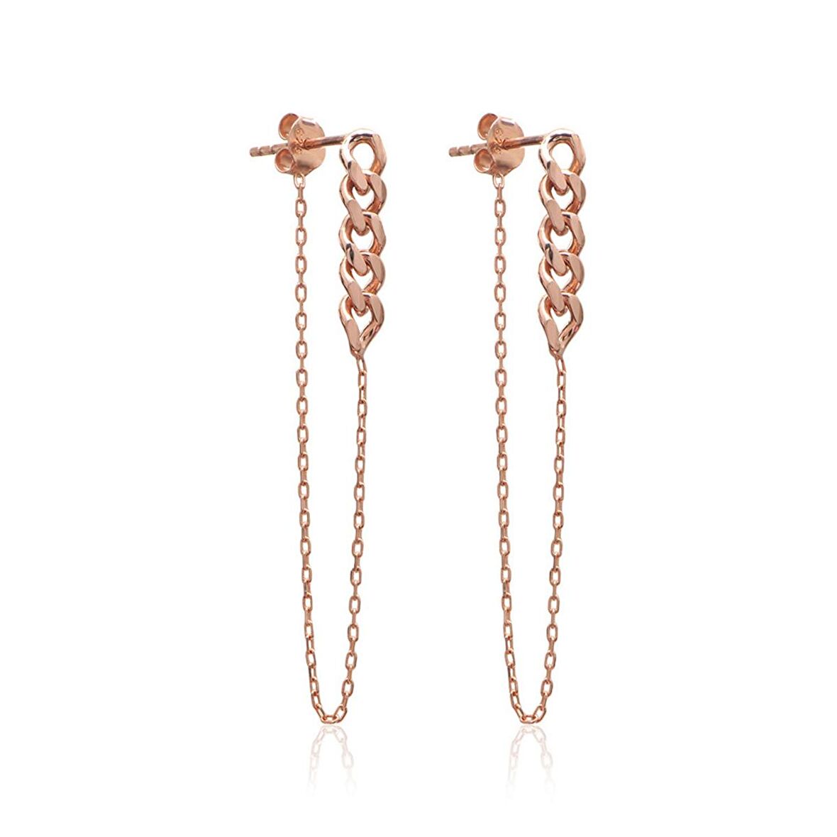 Zincirli Sallantılı Gümüş Küpe