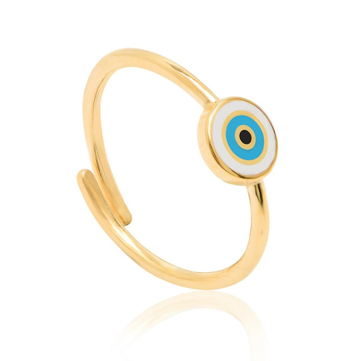 Turkuaz Beyaz Mineli Altın Kaplama Göz Desenli Gümüş Serçe Parmak Yüzüğü