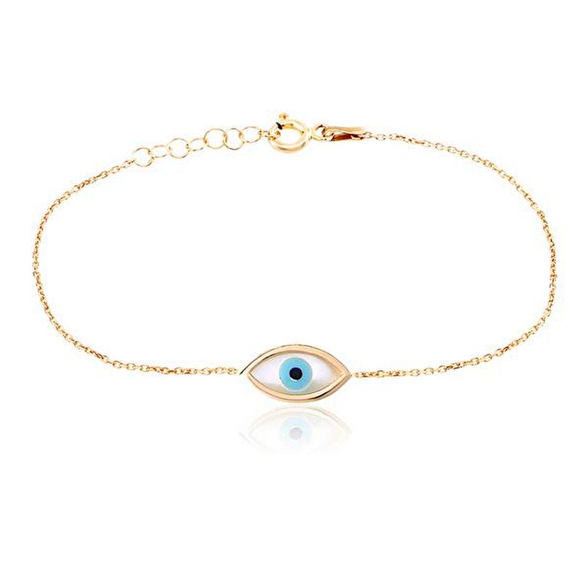 Sedef Göz Desenli Sembol Nazar Boncuklu Altın kaplamalı Gümüş Bileklik