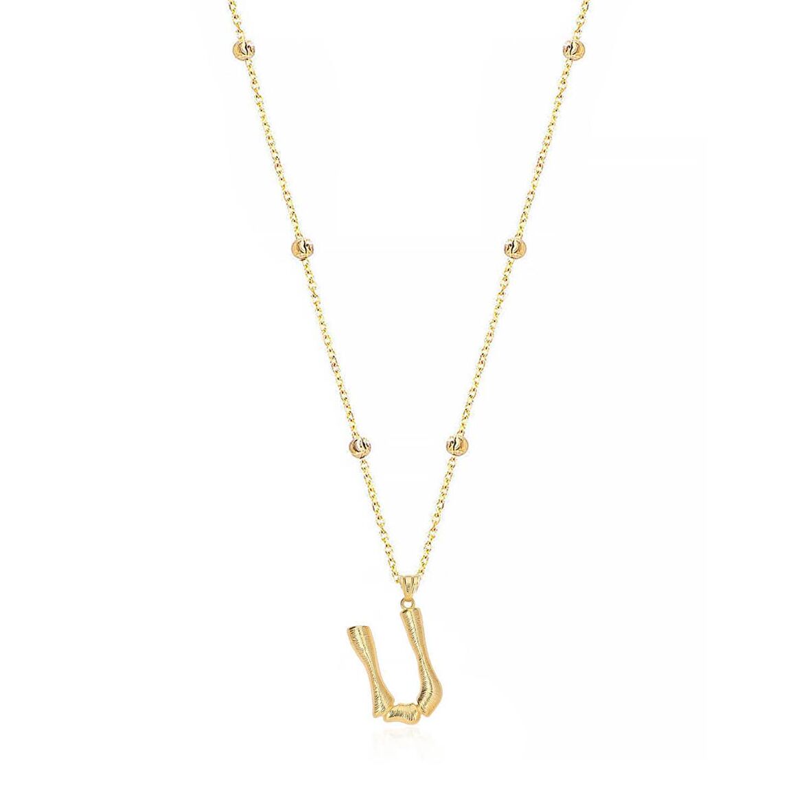 Altın Kaplama Bambu Desenli U Harfi Gümüş Kolye