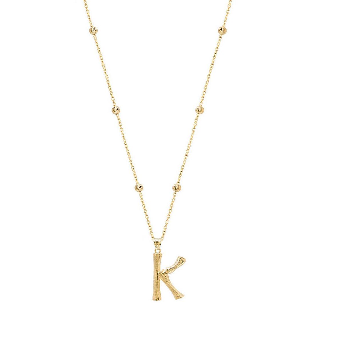 Altın Kaplama Bambu Desenli K Harfi Gümüş Kolye