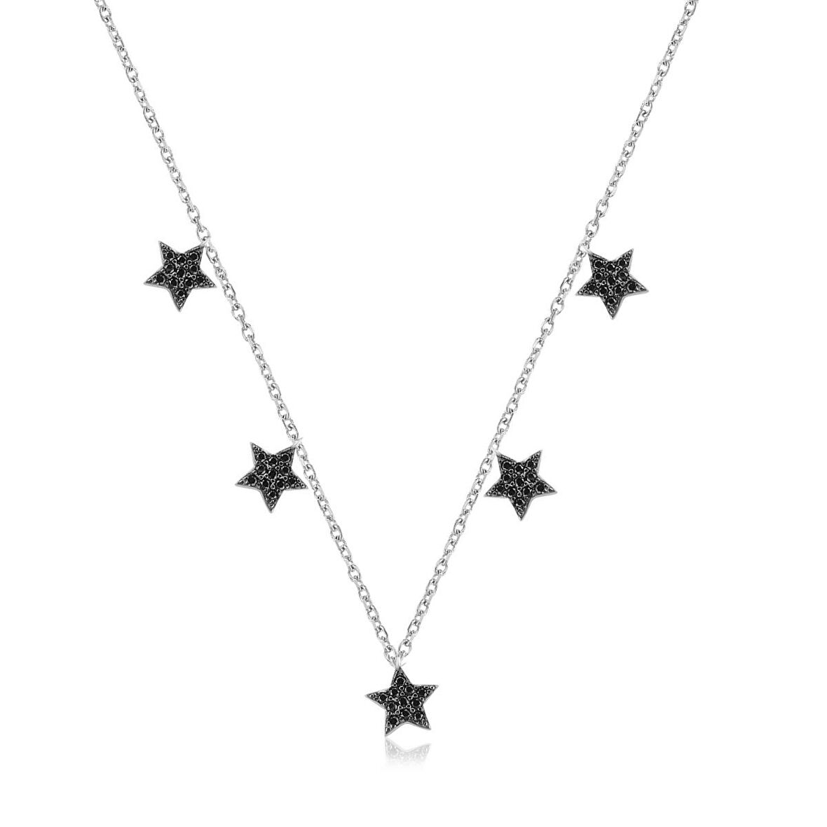 Siyah Zirkon Taşlı Gümüş Rengi Kaplama 5 Yıldızlı Gümüş Kolye