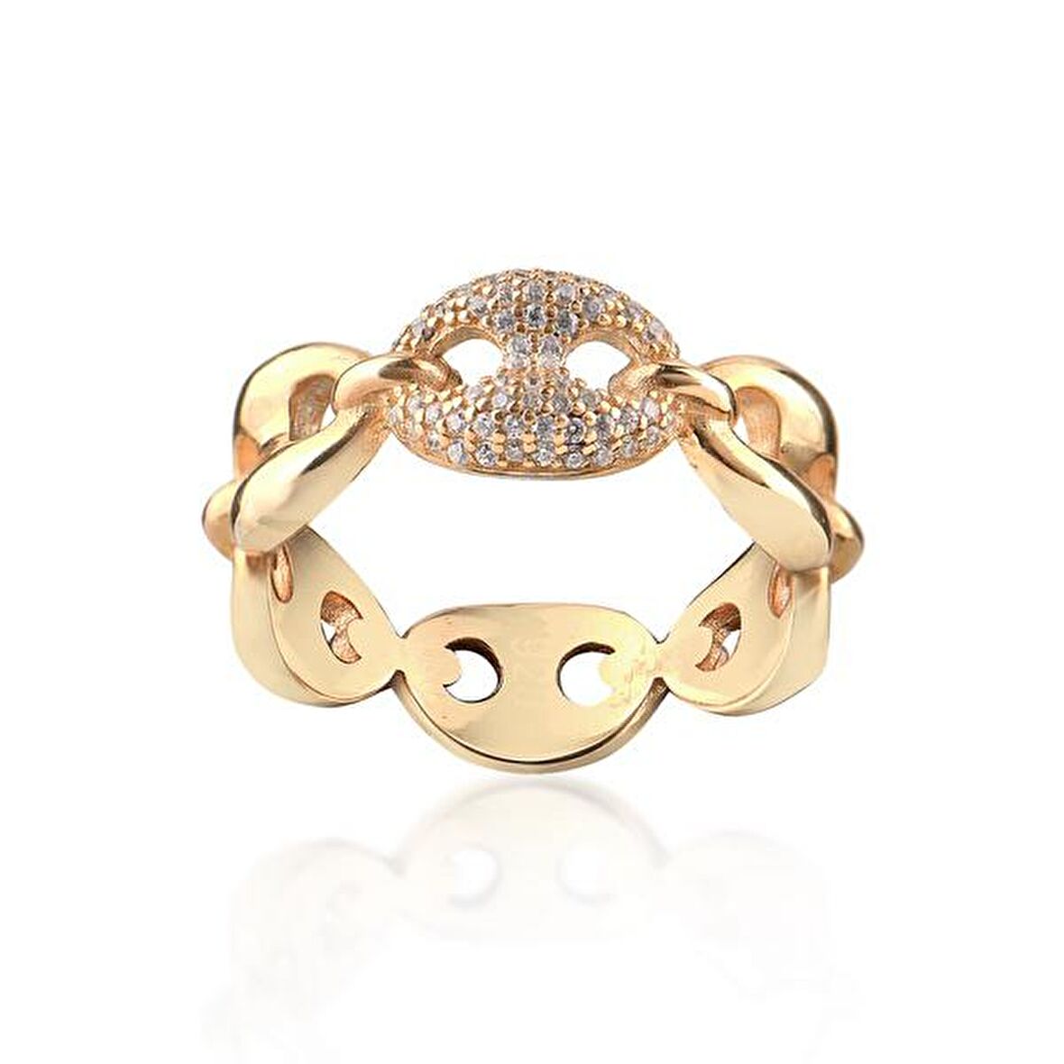 Zirkon Taşlı Pırlanta Montür Altın Kaplama Desenli Gümül Yüzük