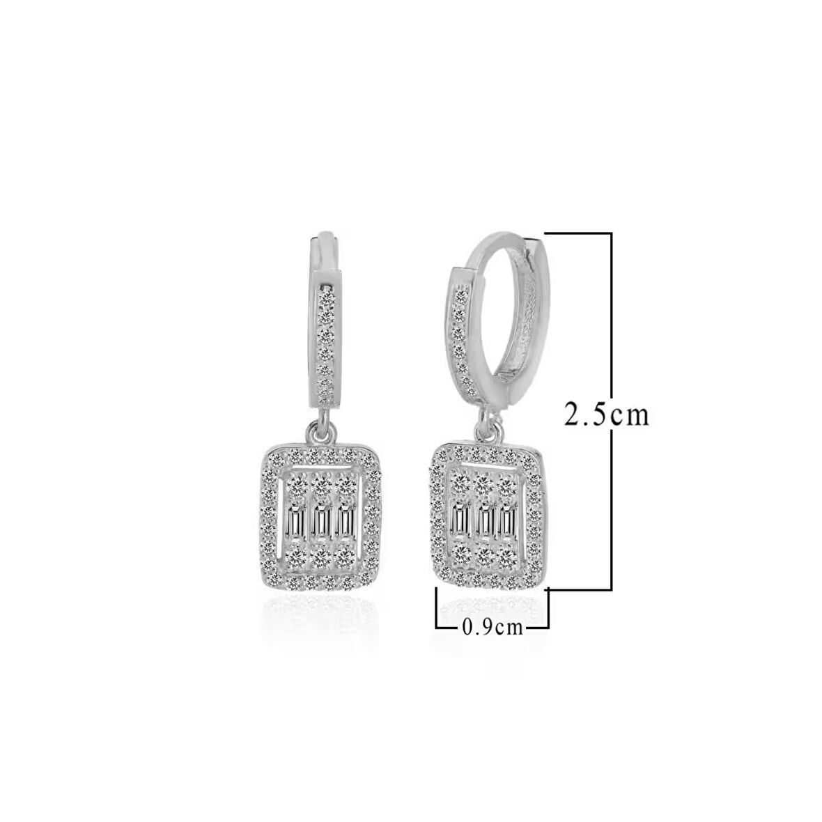 Zirkon Taşlı Pırlanta Montür Gümüş Rengi Kaplama Baget Taşlı Halkalı Gümüş Küpe