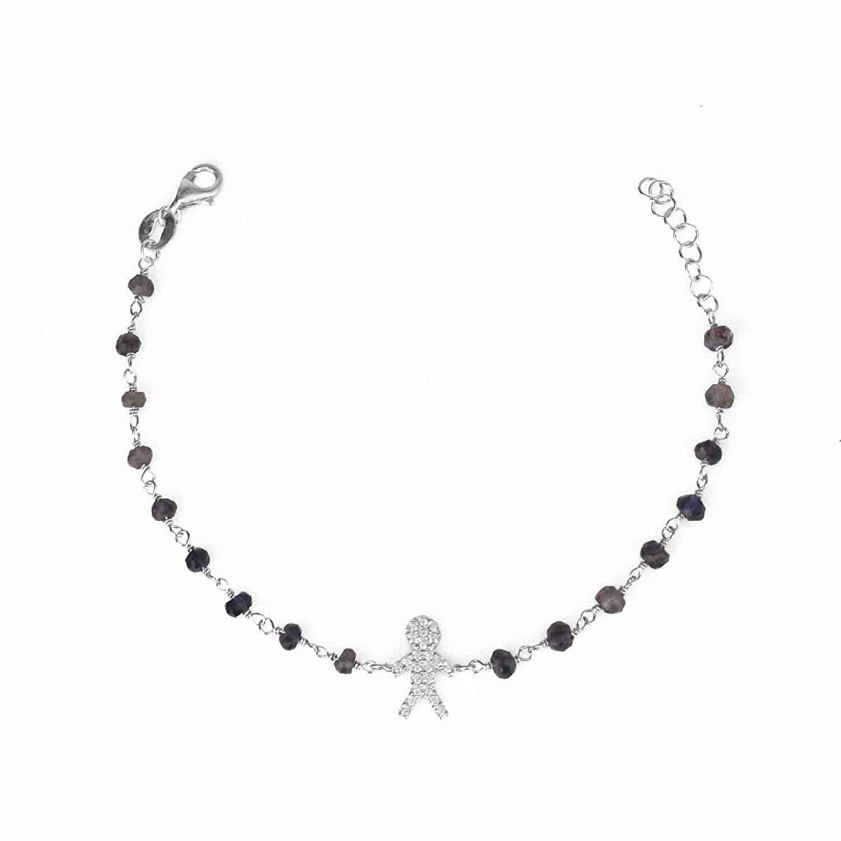 Zirkon Taşlı Pırlanta Montür Gümüş Rengi Altın Kaplama Iolite Rosary Çocuk Adam Gümüş Bileklik
