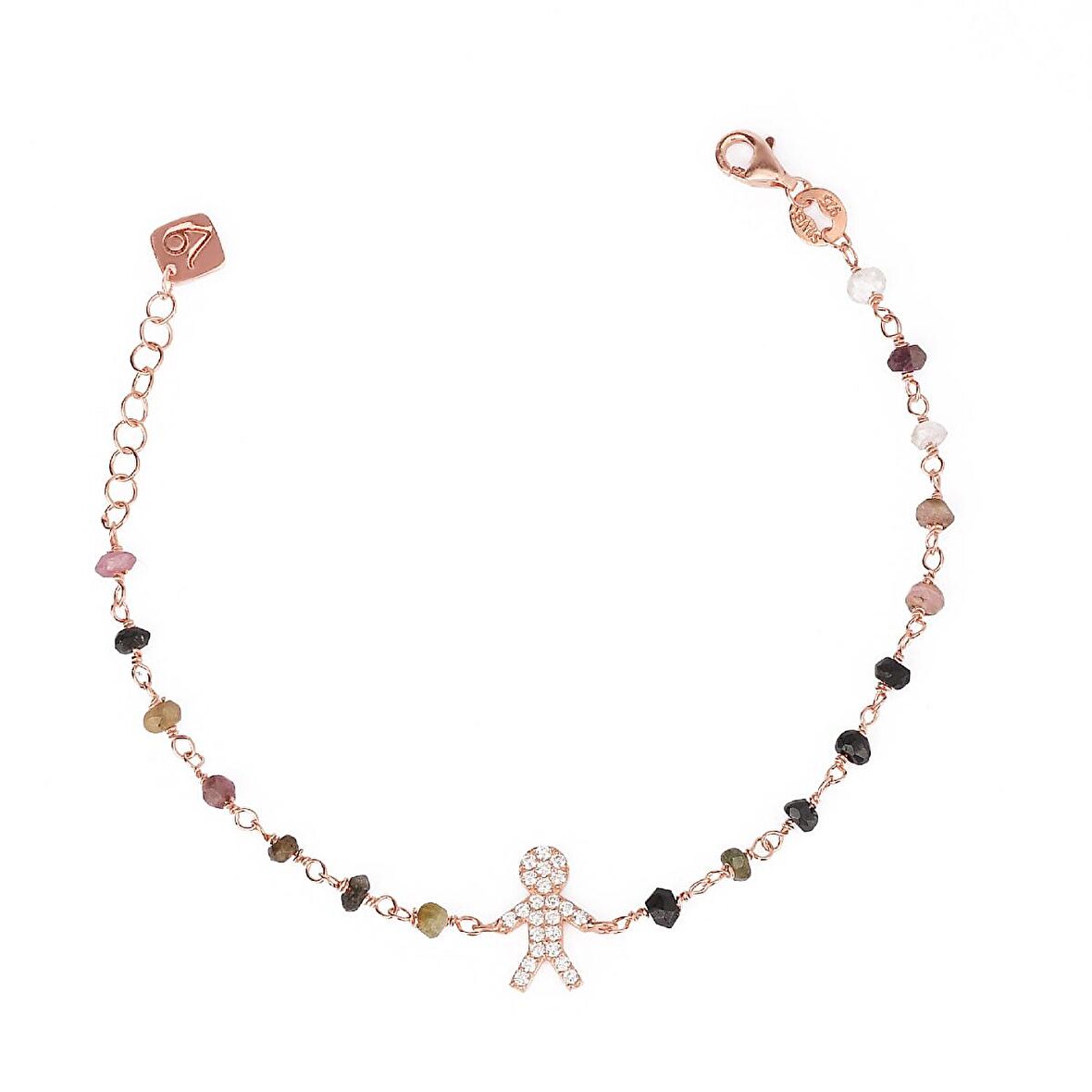 Zirkon Taşlı Pırlanta Montür Rose Altın Kaplama Turmalin Rosary Çocuk Adam Gümüş Bileklik