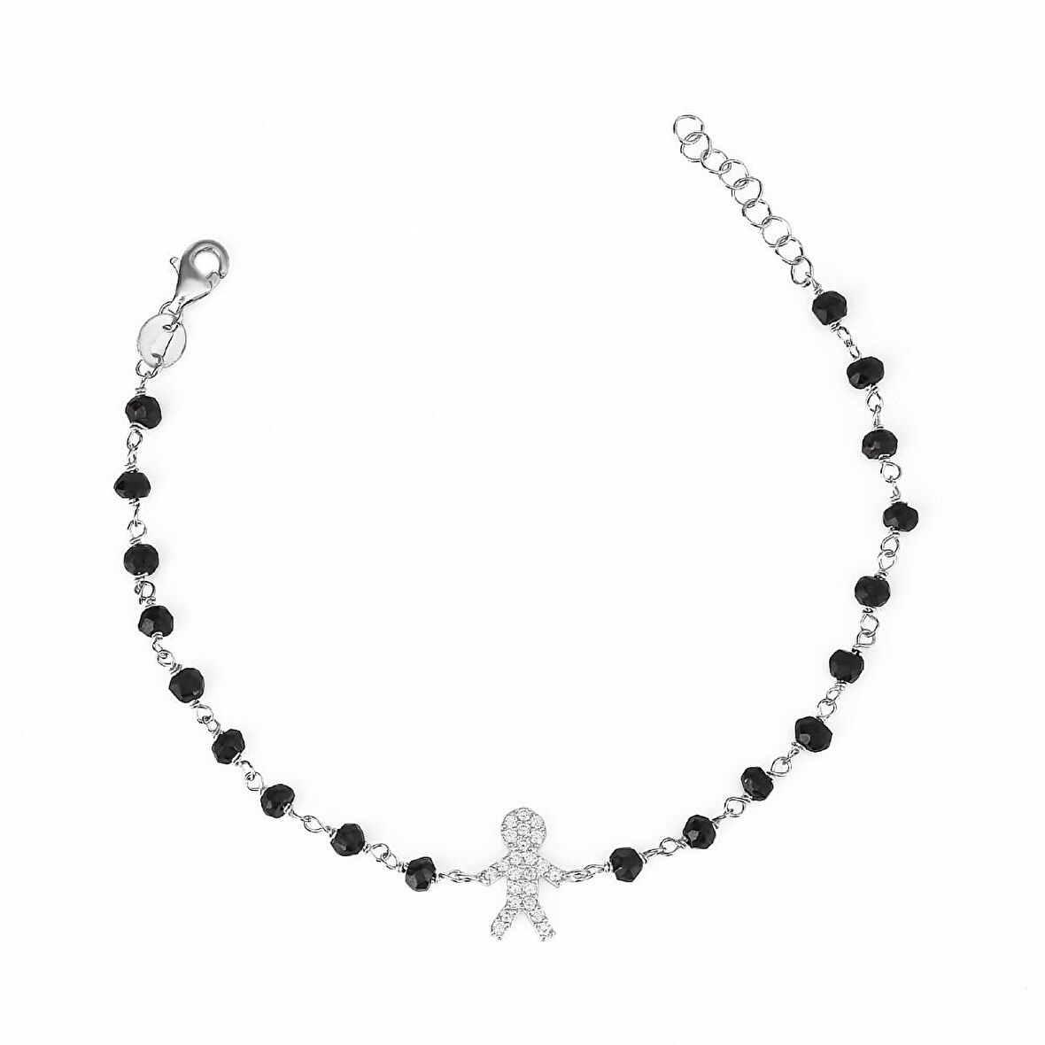 Zirkon Taşlı Pırlanta Montür Gümüş Rengi Altın Kaplama Siyah Rosary Çocuk Adam Gümüş Bileklik