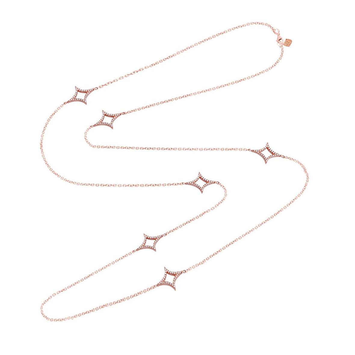 Zirkon Taşlı Çift Taraflı Geometrik Şekilli Taşlı Rose Altın Kaplama Gümüş Kolye