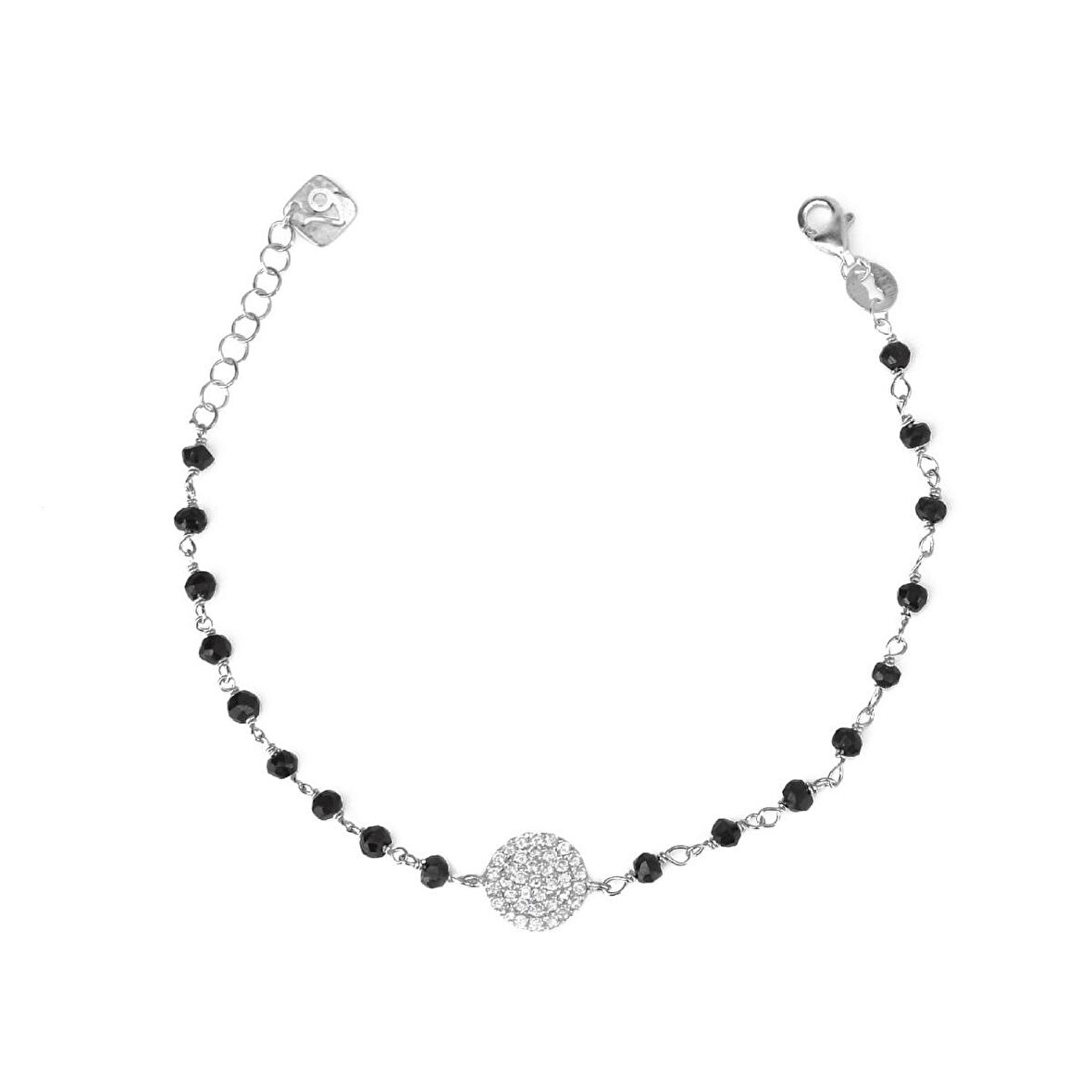 Zirkon Taşlı Pırlanta Montür Gümüş Rengi Altın Kaplama Siyah Rosary Yuvarlak Gümüş Bileklik