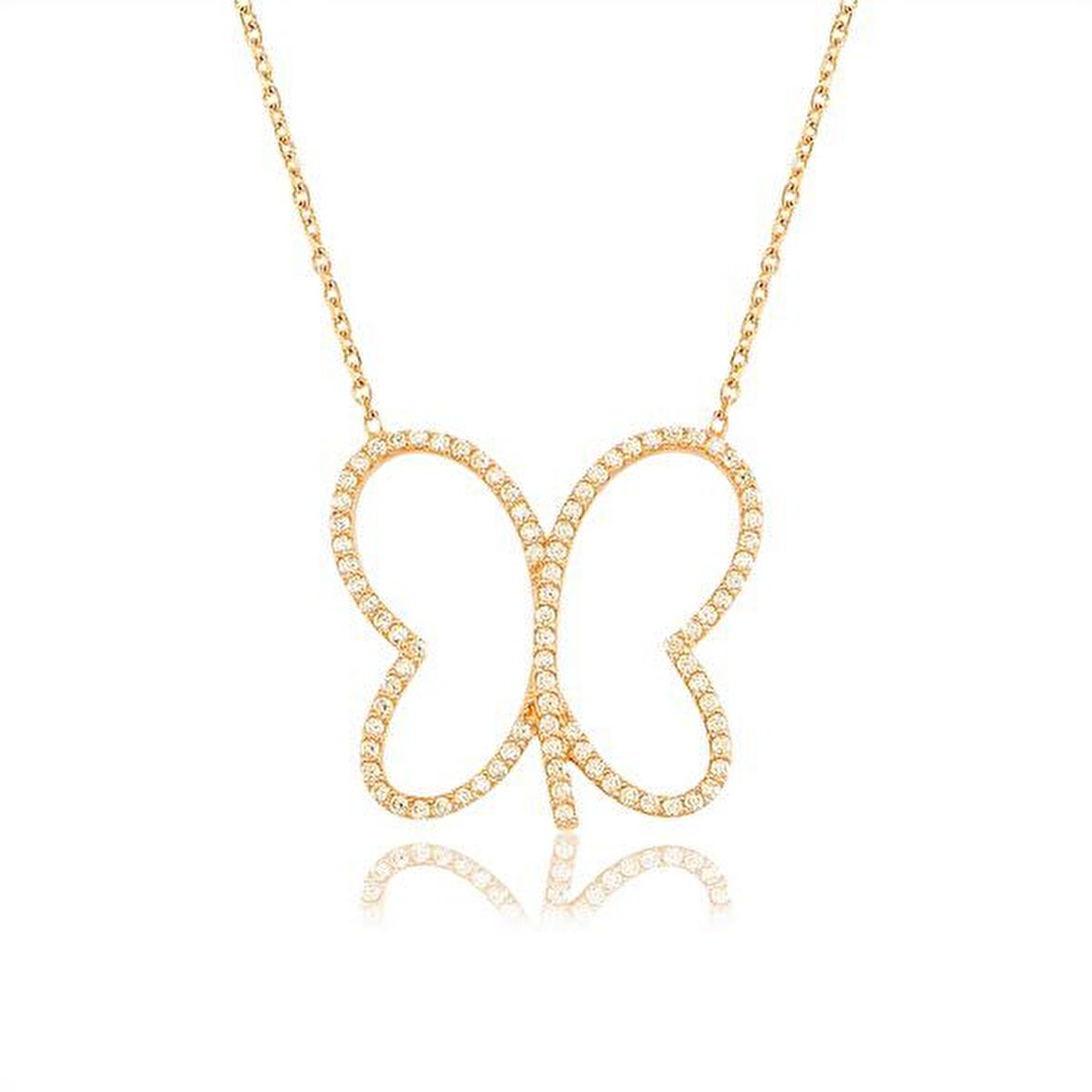 Zirkon Taşlı Pırlanta Montür Altın Kaplama Kelebek Gümüş Kolye