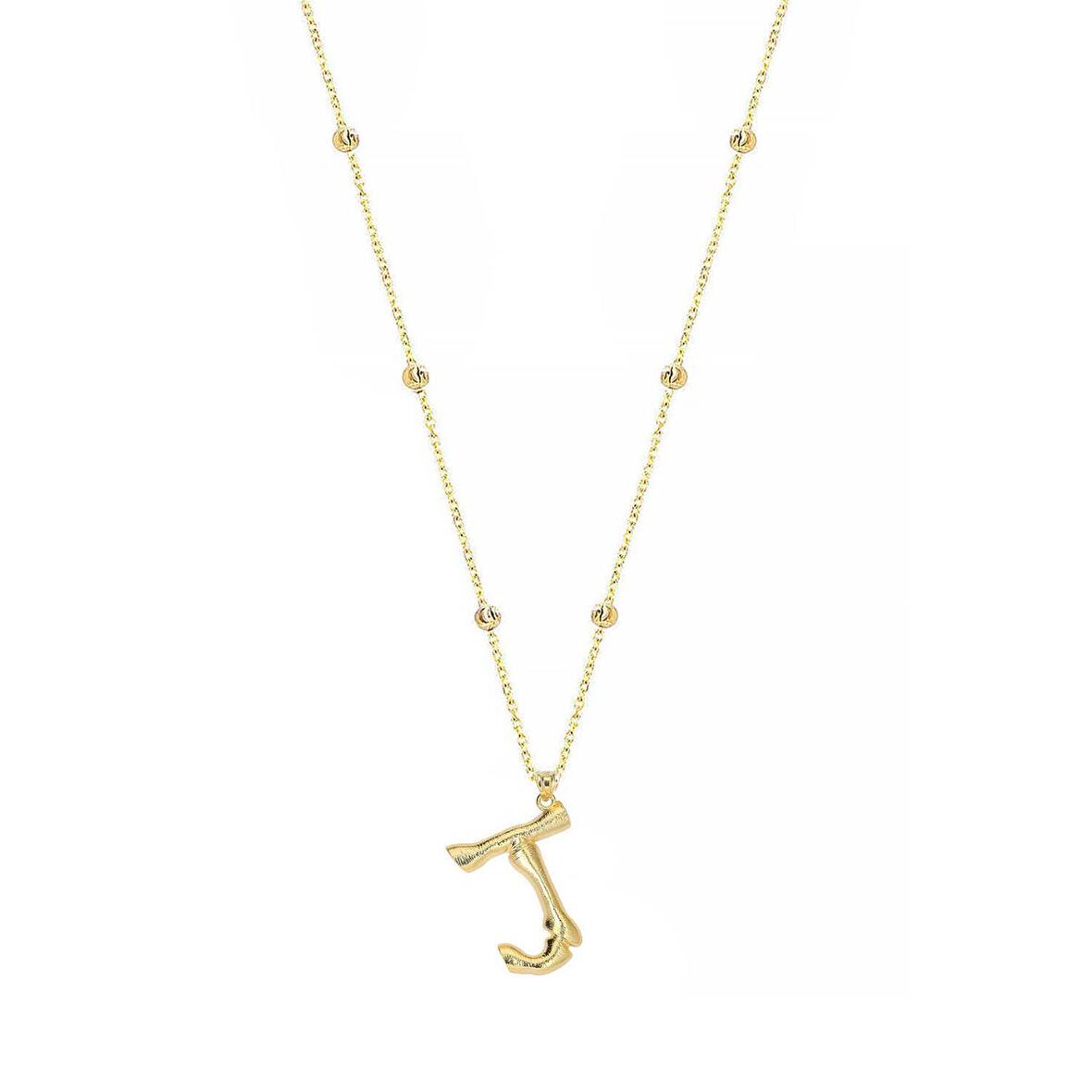 Altın Kaplama Bambu Desenli I Harfi Gümüş Kolye