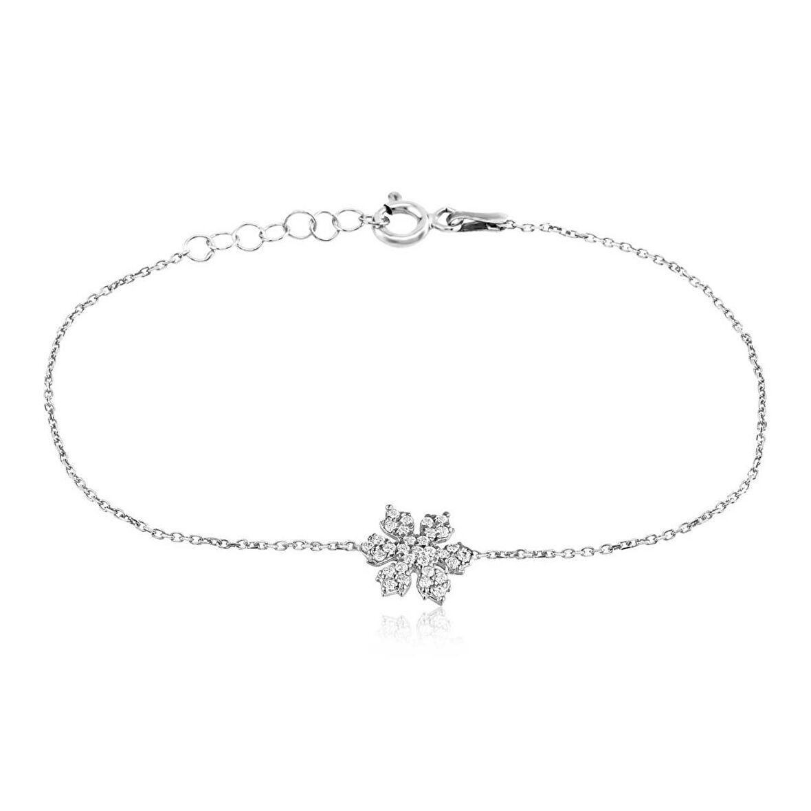 Zirkon Taşlı Pırlanta Montür Gümüş Rengi Kaplama Çiçek Desenli Gümüş Bileklik