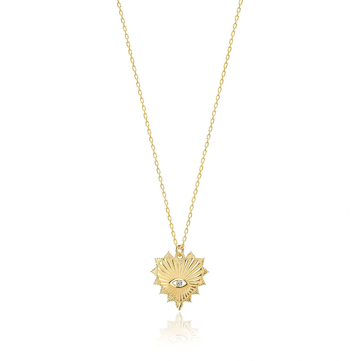 Zirkon Taşlı Pırlanta Montür Altın Kaplama Kalp Göz Gümüş Kolye