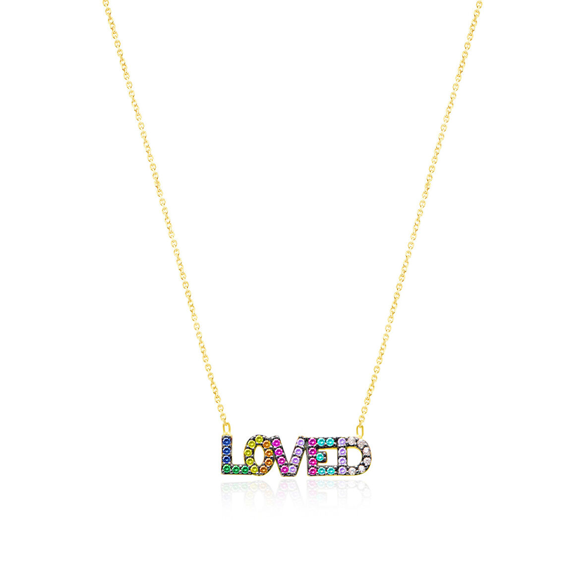 EMILIANO JEWELLERY SİLVER 925 AYAR ZİRKON TAŞLI LOVED KELIME DESENLİ KOLYE