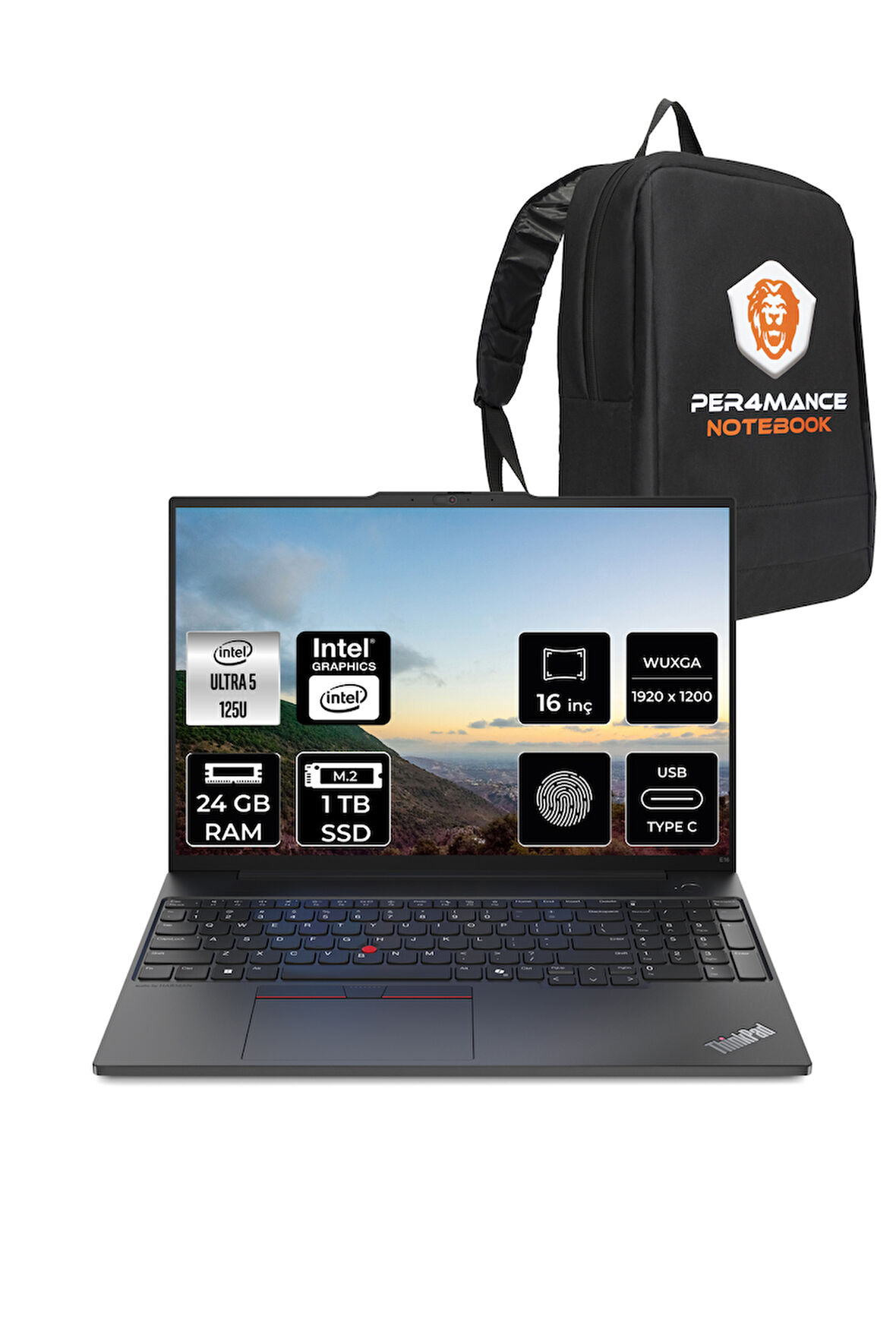 Lenovo ThinkPad E16 G2 Ultra 5 125U 24GB 1TB SSD 16'' WUXGA FDOS A21MA003MTXP & PER4 ÇANTA