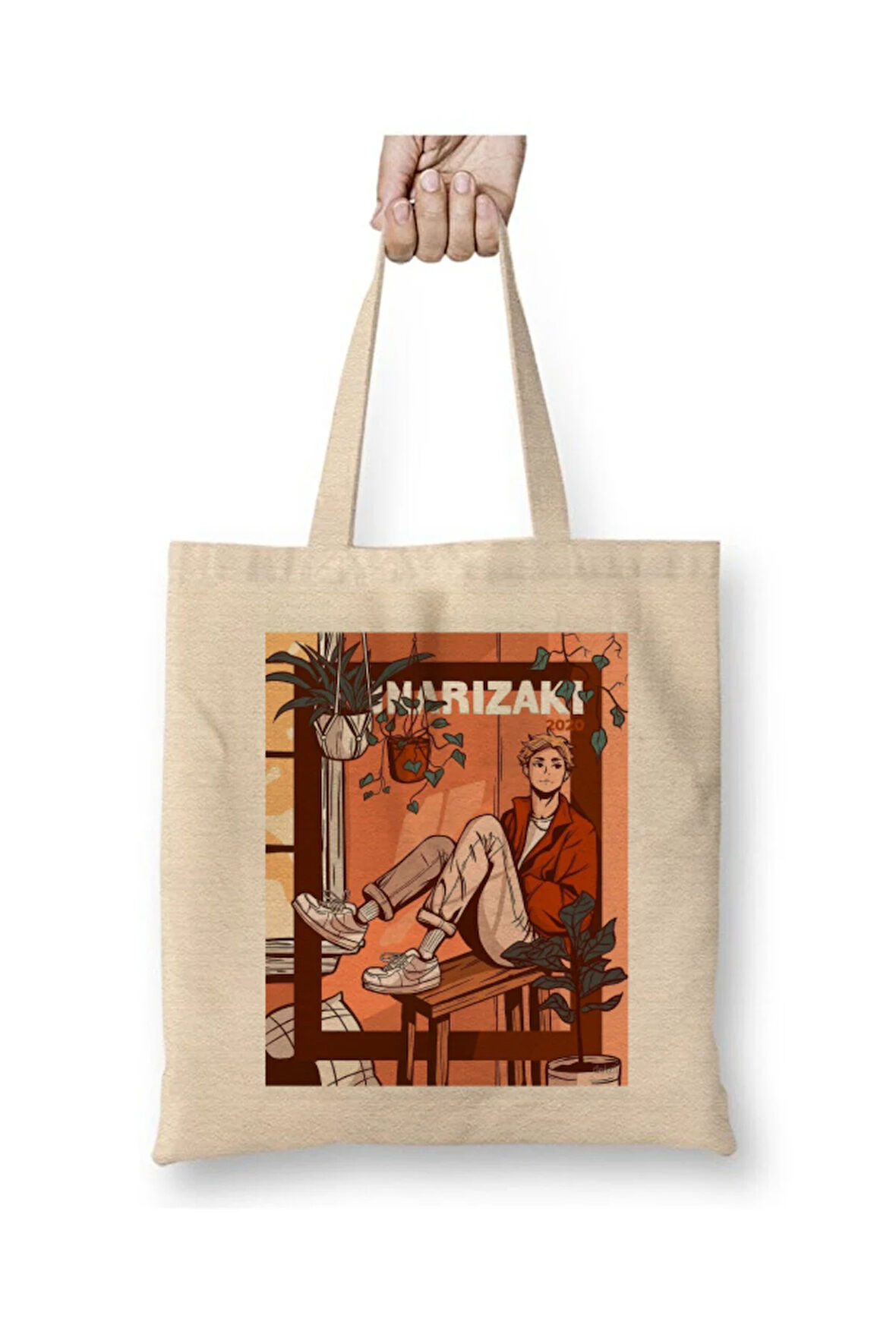 Atsumu Miya Beyaz Bez Çanta Uzun Saplı Alışveriş Çantası Plaj Çantası