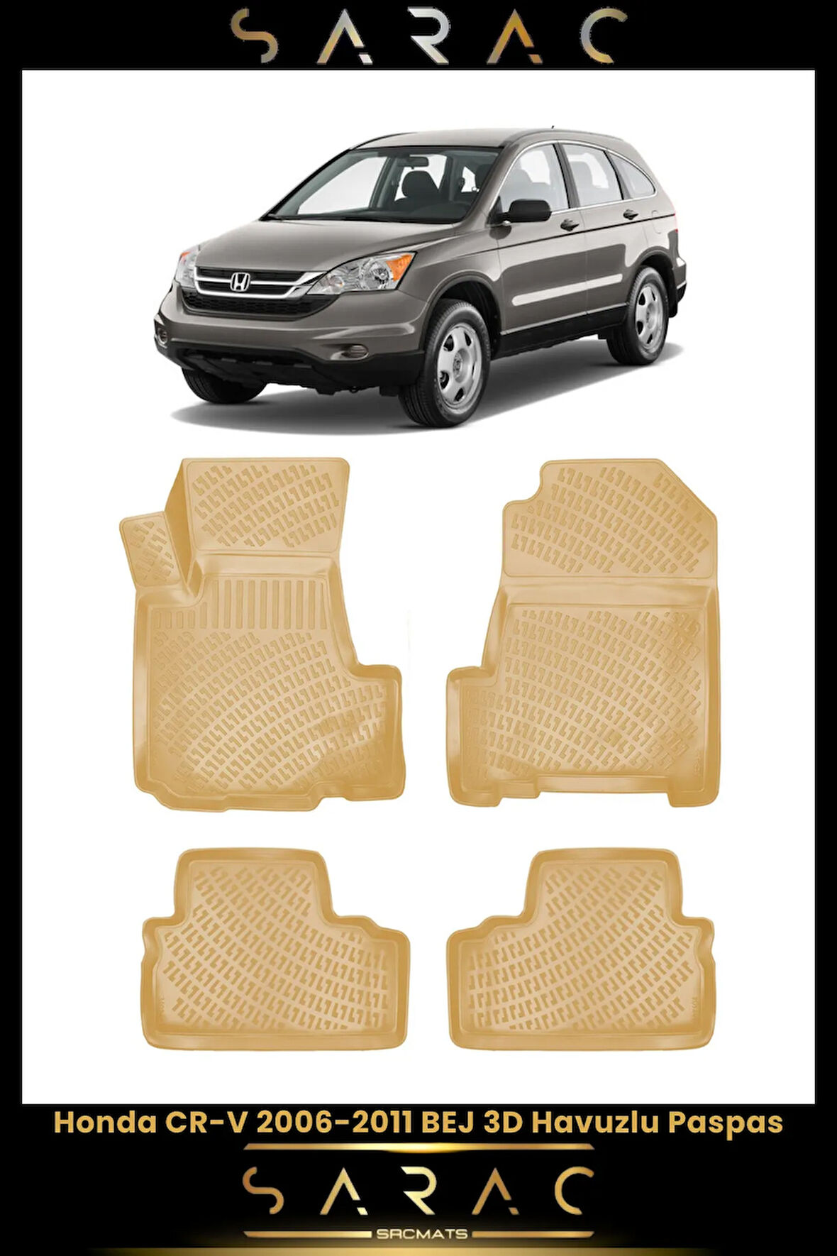 Honda Cr-v 2009 Model Bej Araca Özel 3d Havuzlu Paspas