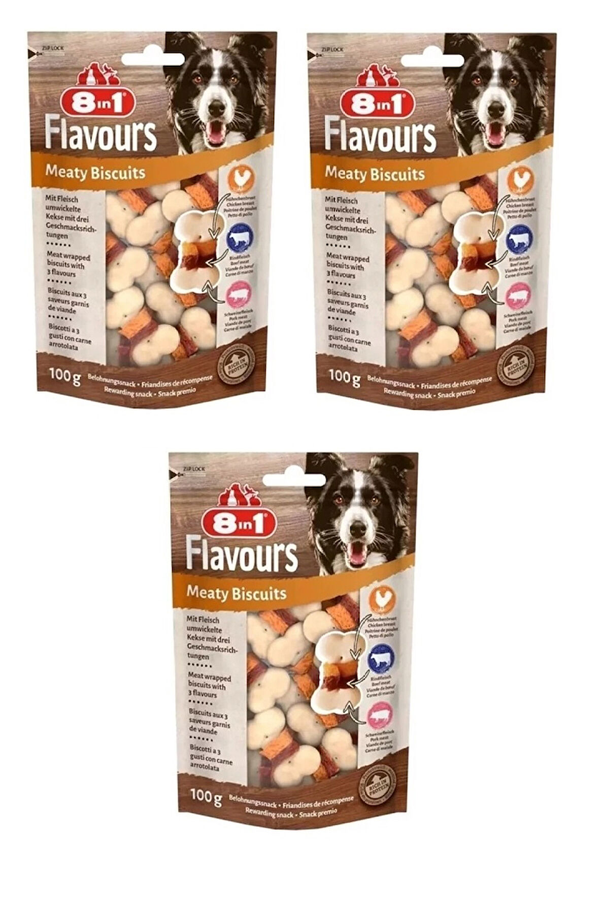 8in1 Flavours Meaty Biscuits Köpek Ödülü 100 Gr. X 3 Adet
