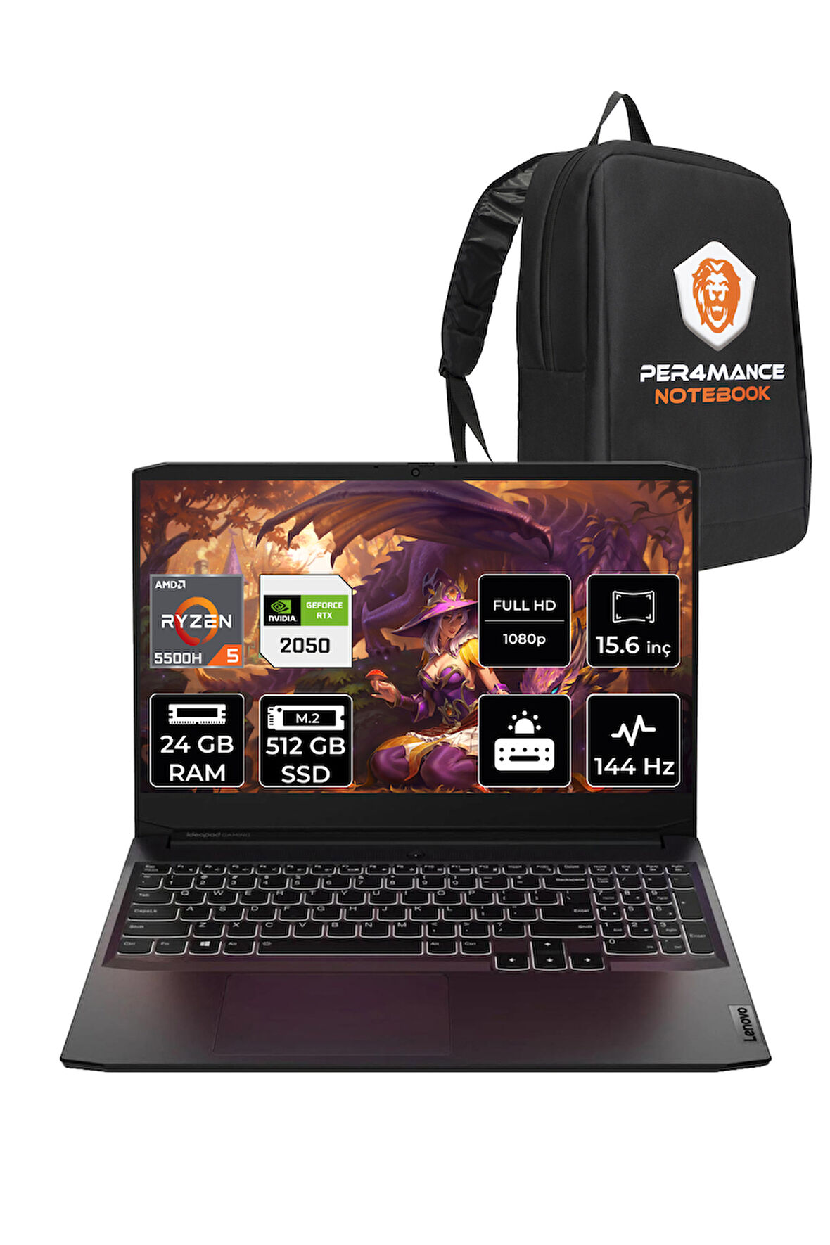 Lenovo IdeaPad 3 R5 5500H 24GB 512GB SSD RTX2050/4GB 144Hz 15.6'' FDOS Gaming Laptop & PER4 ÇANTA