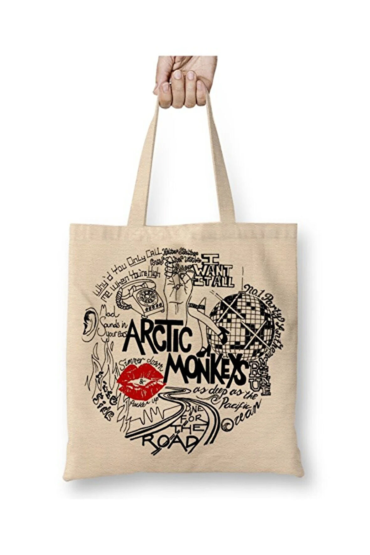 Arctic Monkeys Songs Beyaz Bez Çanta Uzun Saplı Alışveriş Çantası Plaj Çantası