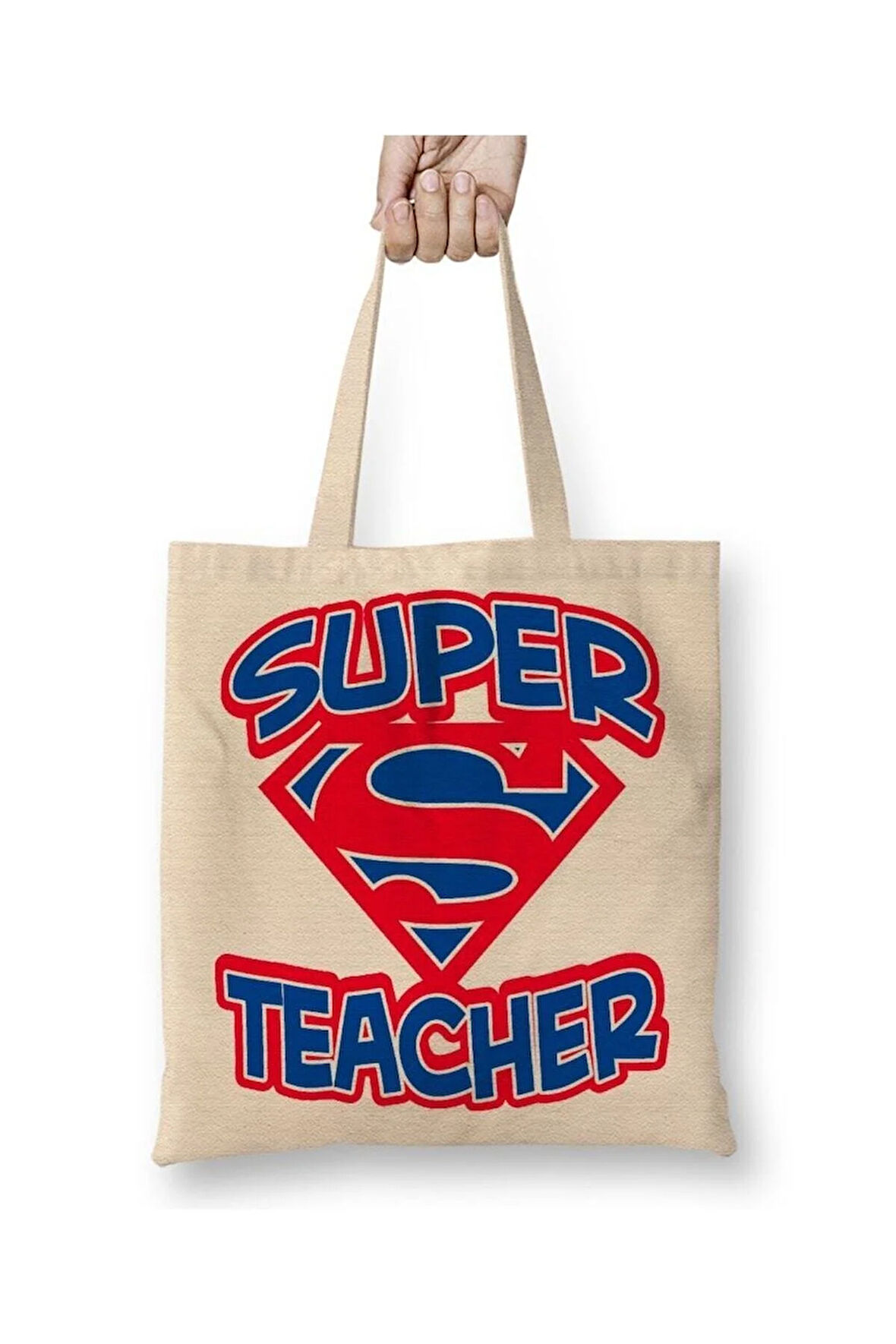 Süper Öğretmen Öğretmenler Günü 24 Kasım Beyaz Bez Çanta Uzun Saplı Alışveriş Çantası Plaj Çantası
