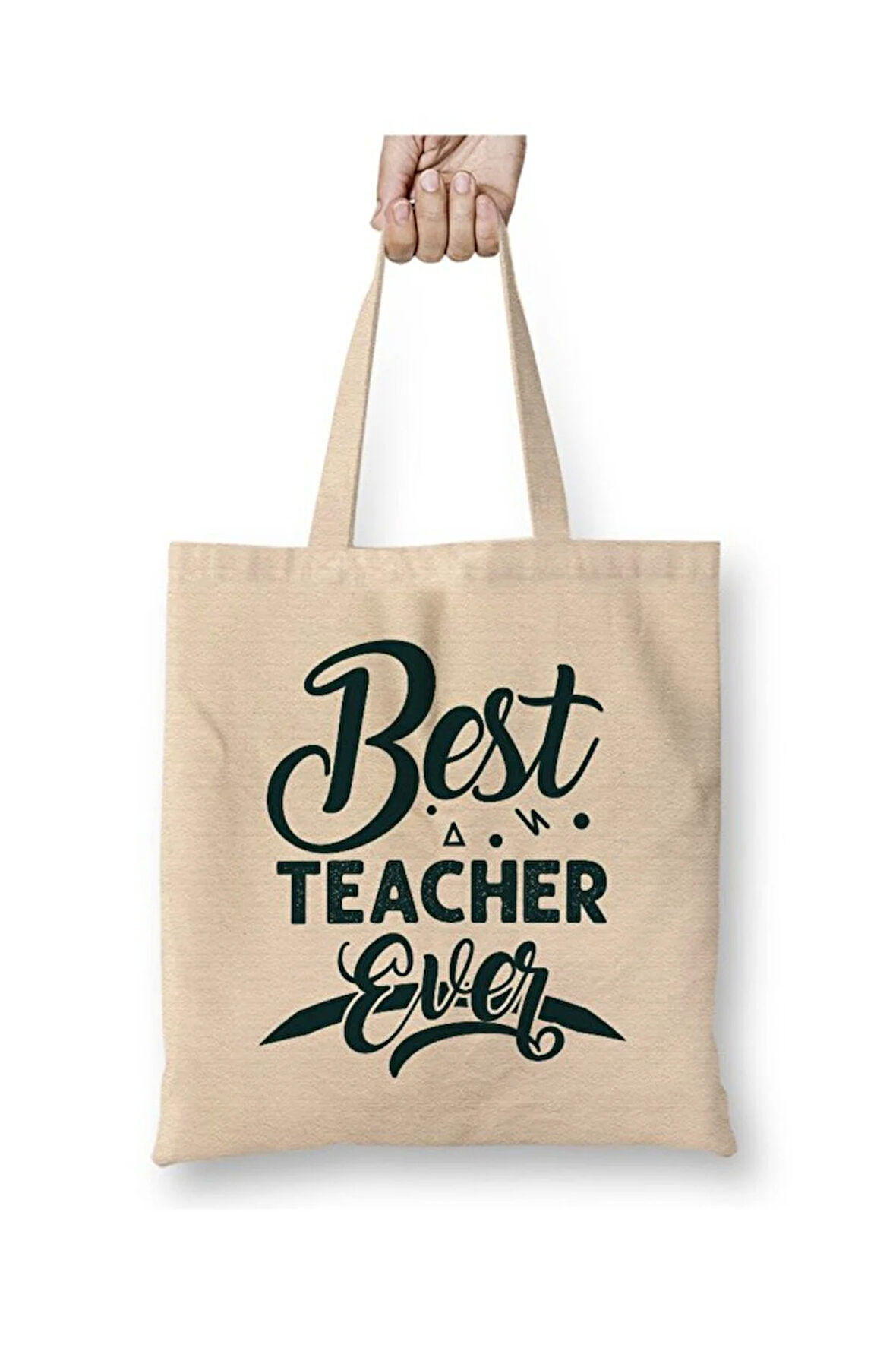 Öğretmenler Günü Öğretmene Hediye Beyaz Bez Çanta Uzun Saplı Alışveriş Çantası Plaj Çantası