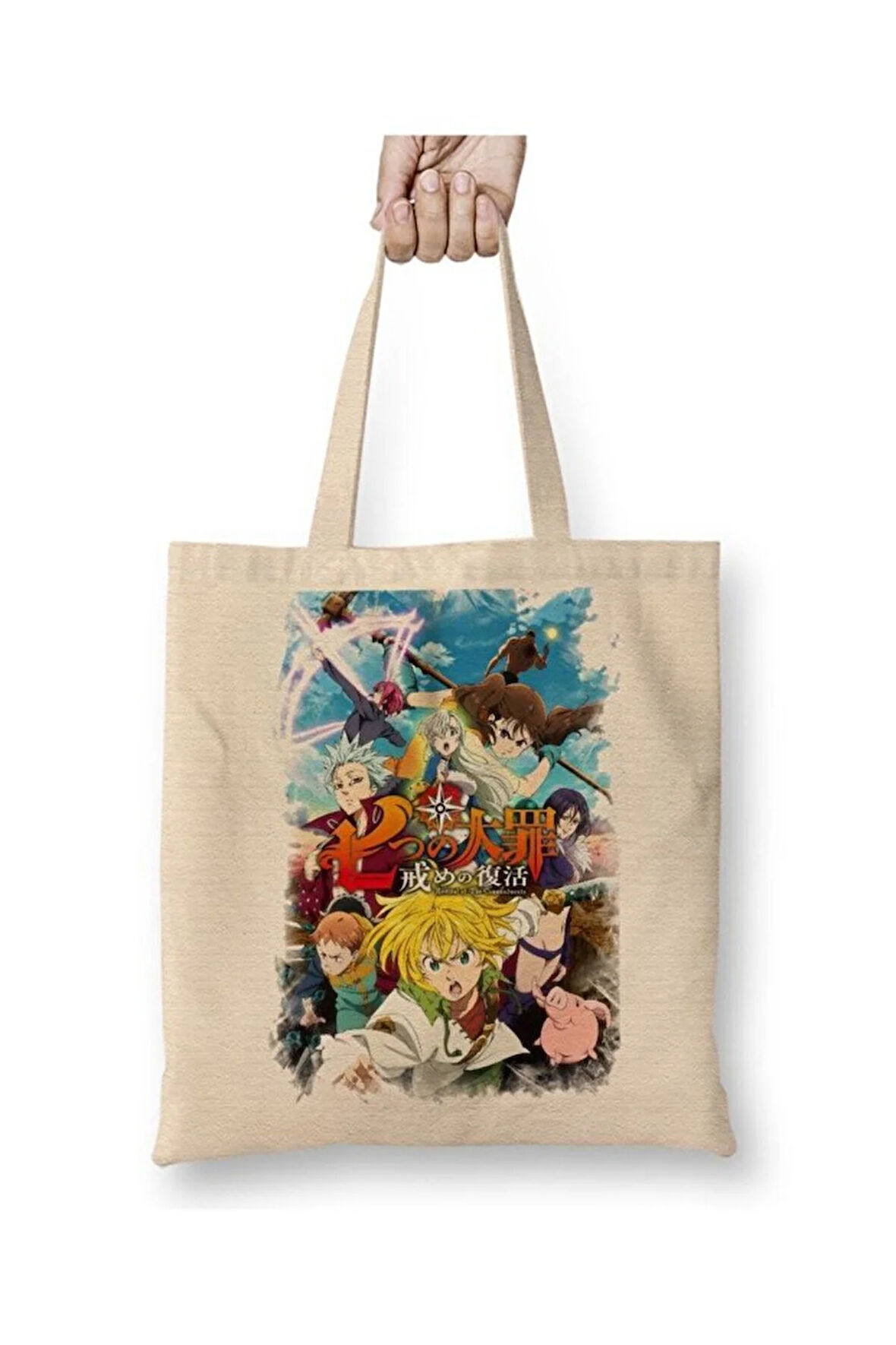 Nanatsu No Taizai Beyaz Bez Çanta Uzun Saplı Alışveriş Çantası Plaj Çantası