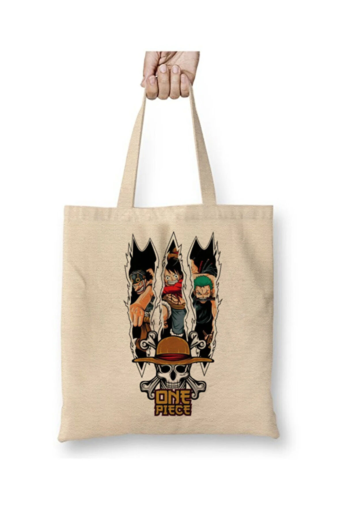 One Piece Zoro Luffy Anime Beyaz Bez Çanta Uzun Saplı Alışveriş Çantası Plaj Çantası