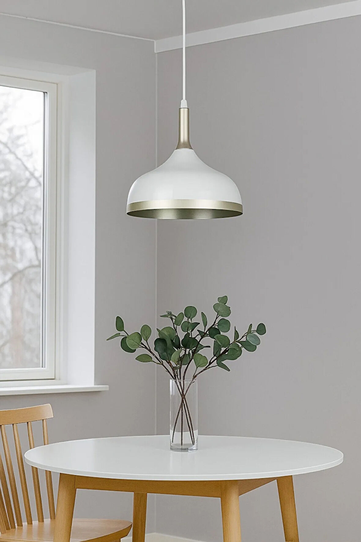 Cosmos Beyaz Içi Gold Özel Tasarım Modern Dekoratif Cafe Mutfak Salon Sarkıt Tekli Avize (AMPULSÜZ)