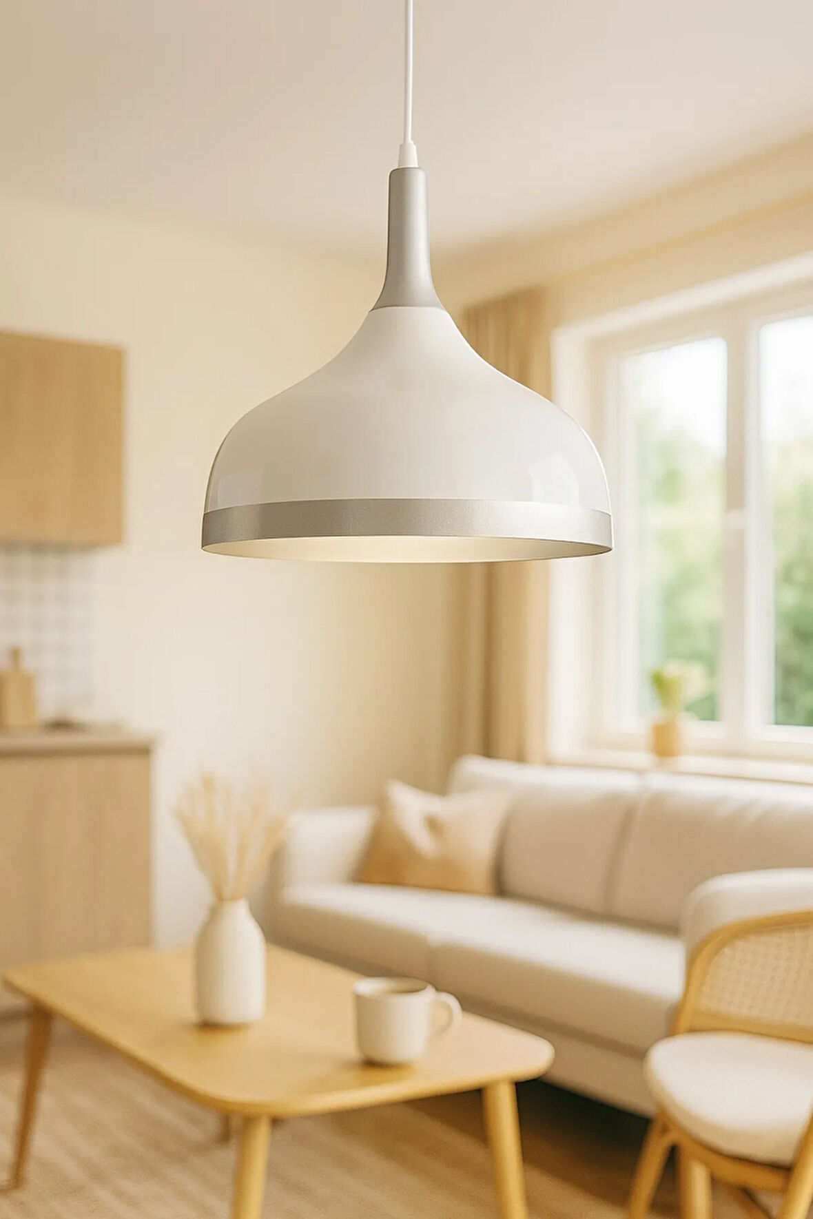 Cosmos Beyaz Içi Gümüş Özel Tasarım Modern Dekoratif Cafe Mutfak Salon Sarkıt Tekli Avize (AMPULSÜZ)