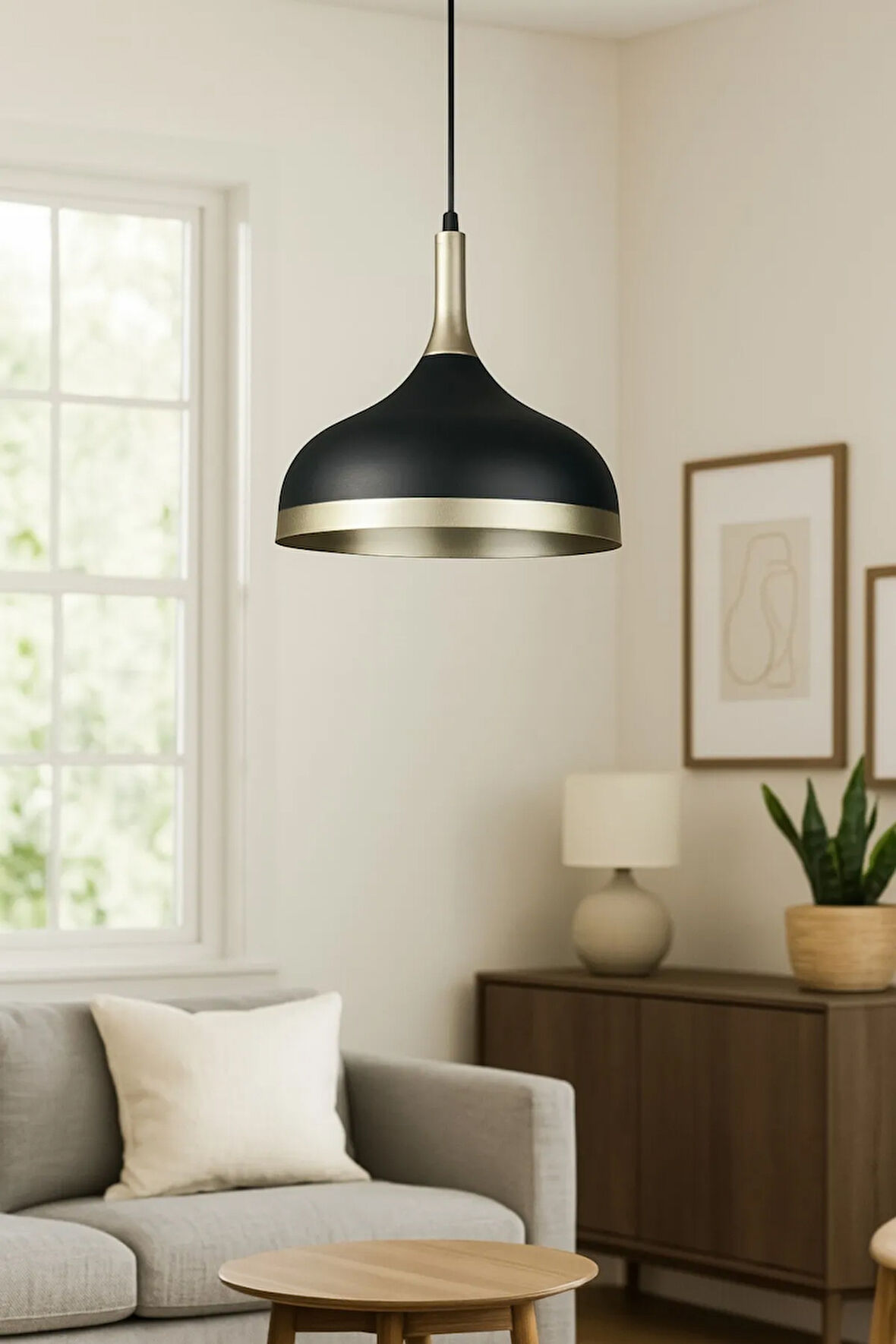 Cosmos Siyah Içi Gold Özel Tasarım Modern Dekoratif Cafe Mutfak Salon Sarkıt Tekli Avize (AMPULSÜZ)