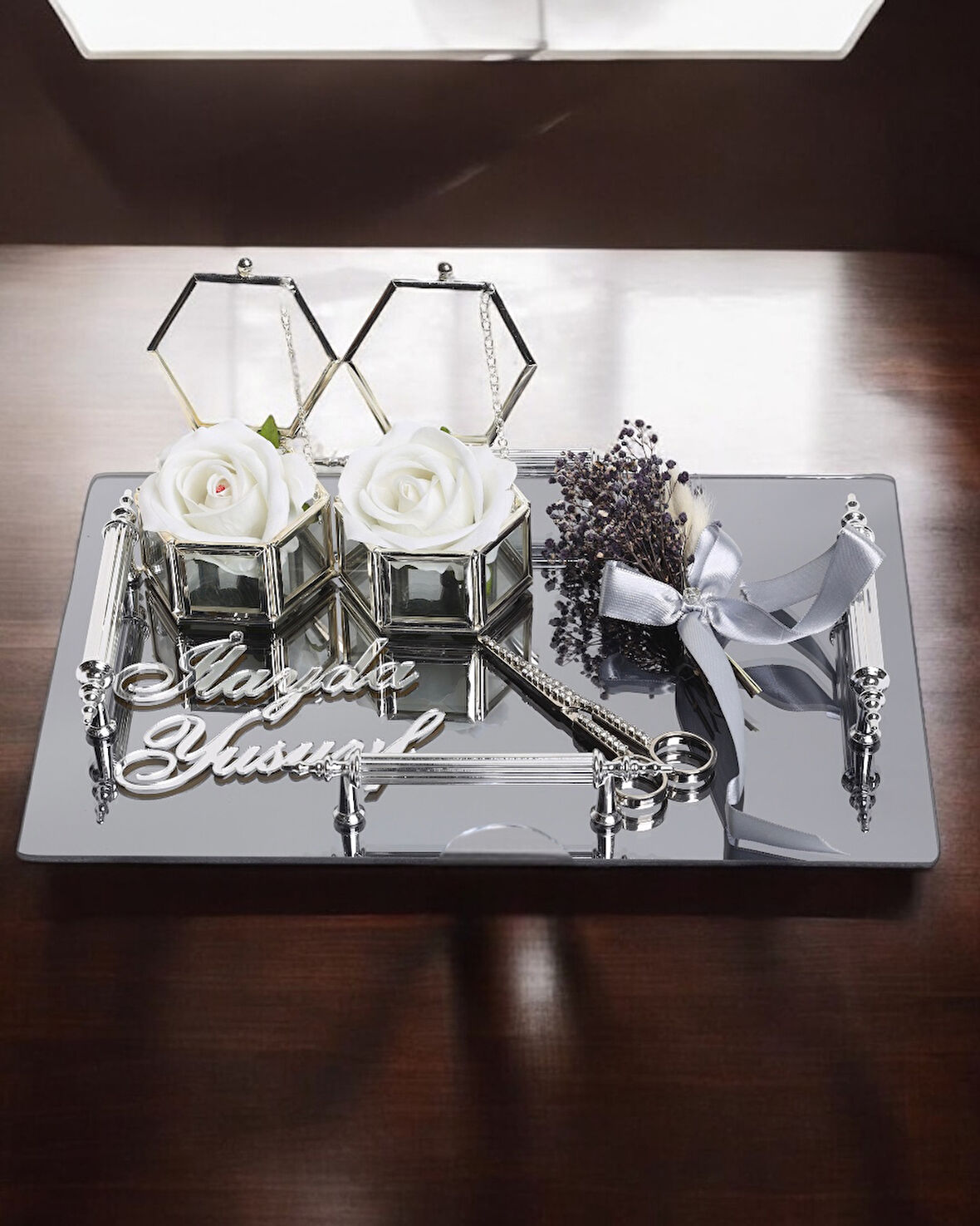 Reverence Gümüş Dikdörtgen Nişan Tepsisi