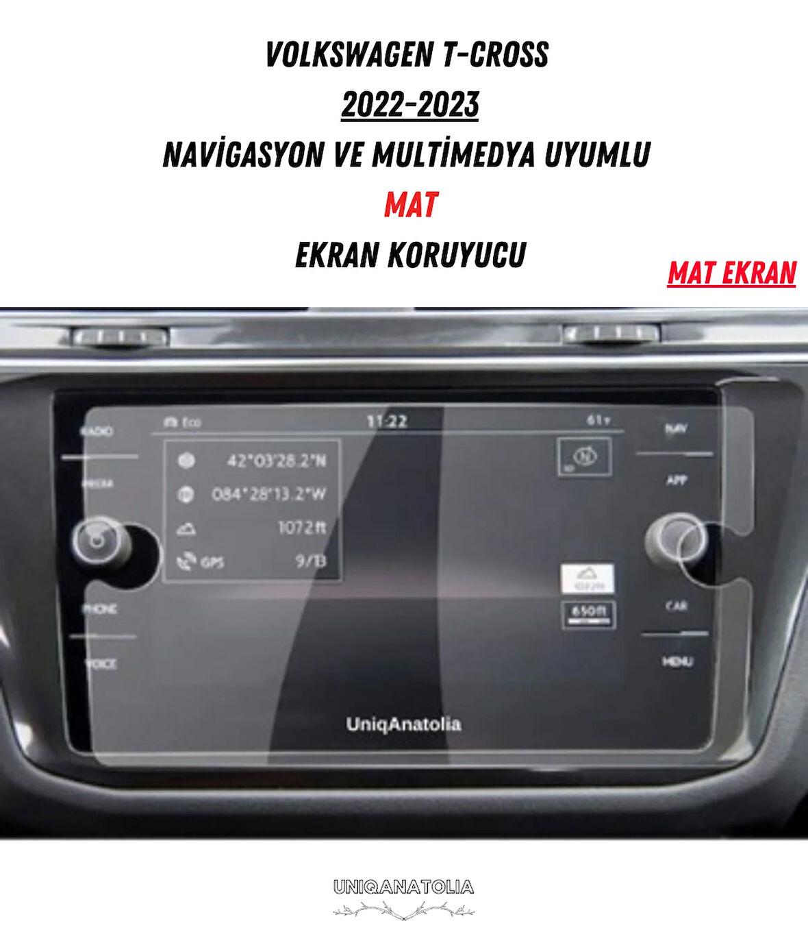 Volkswagen T-Cross 2022-2023 Navigasyon ve Multimedya Uyumlu Mat Ekran Koruyucu