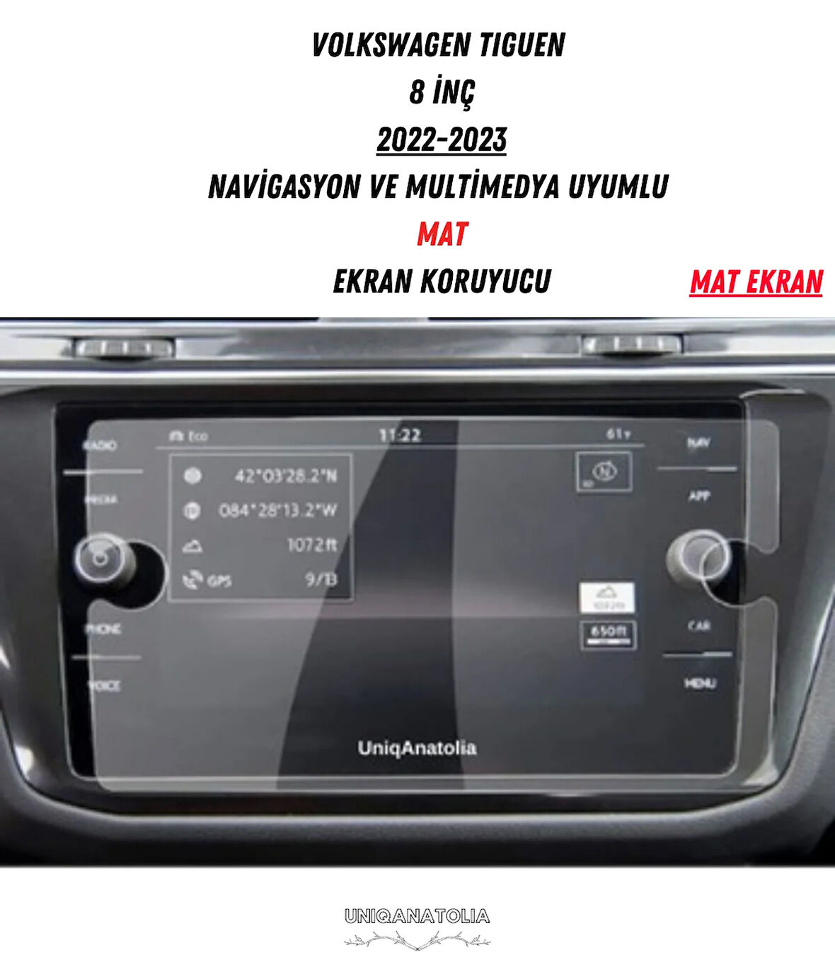 Volkswagen Tiguen 2022-2023 Navigasyon ve Multimedya Uyumlu Mat Ekran Koruyucu