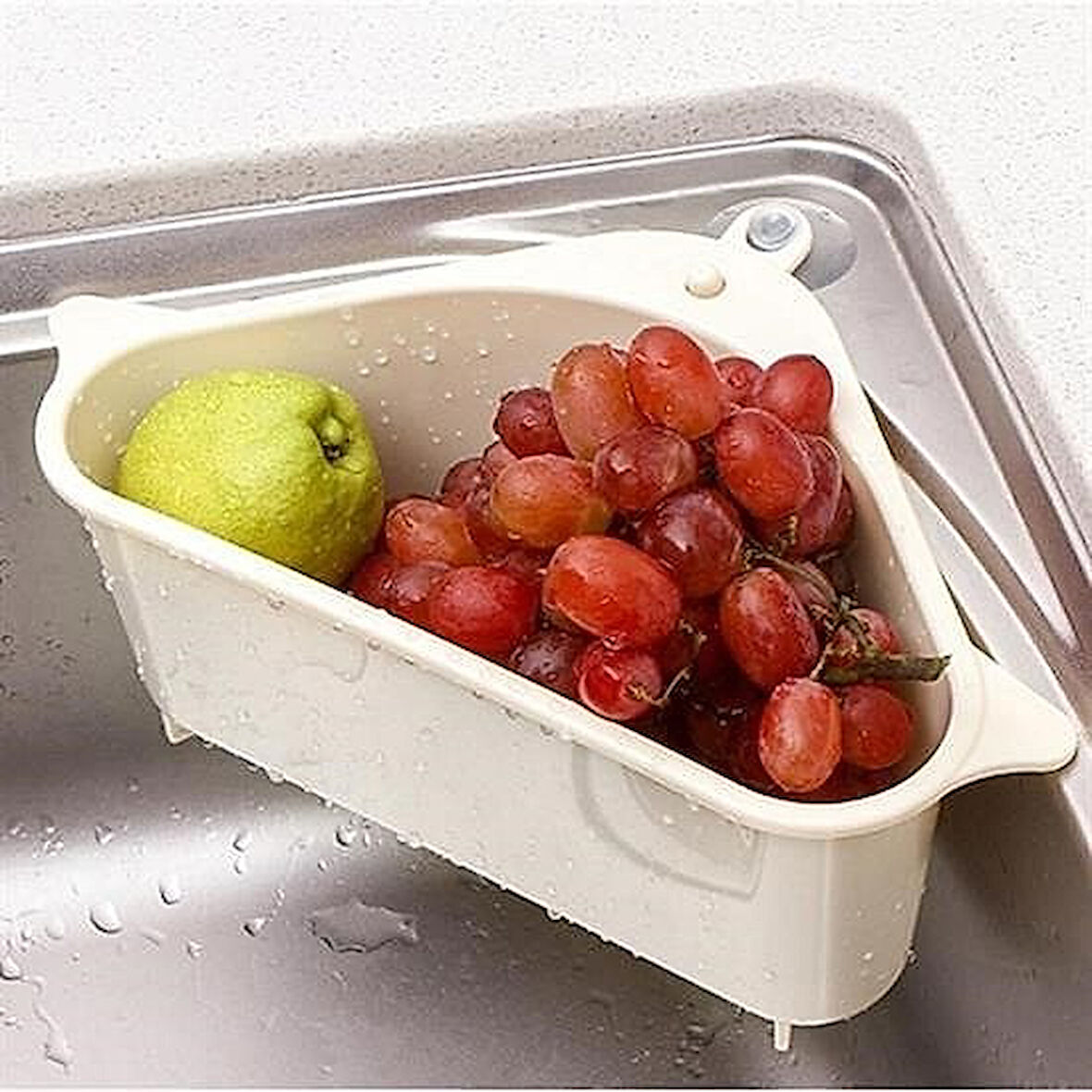 Vantuzlu Üçgen Lavabo Rafı Evye Süzgeç Sünger Tutucu Mutfak Organizer