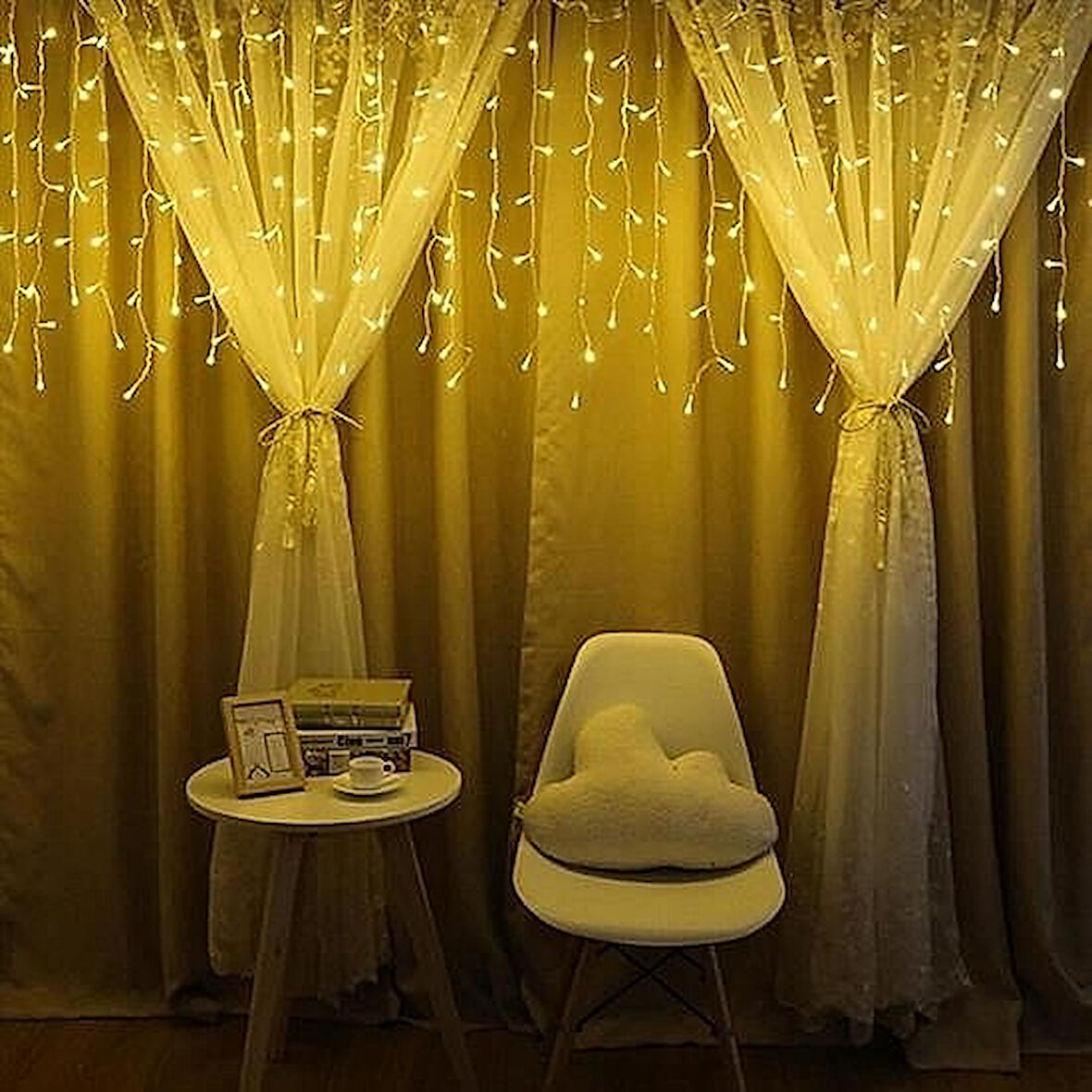 8 Fonksiyonlu 16 Saçaklı Perde Led Işık – 3x1 Metre Günışığı Renk